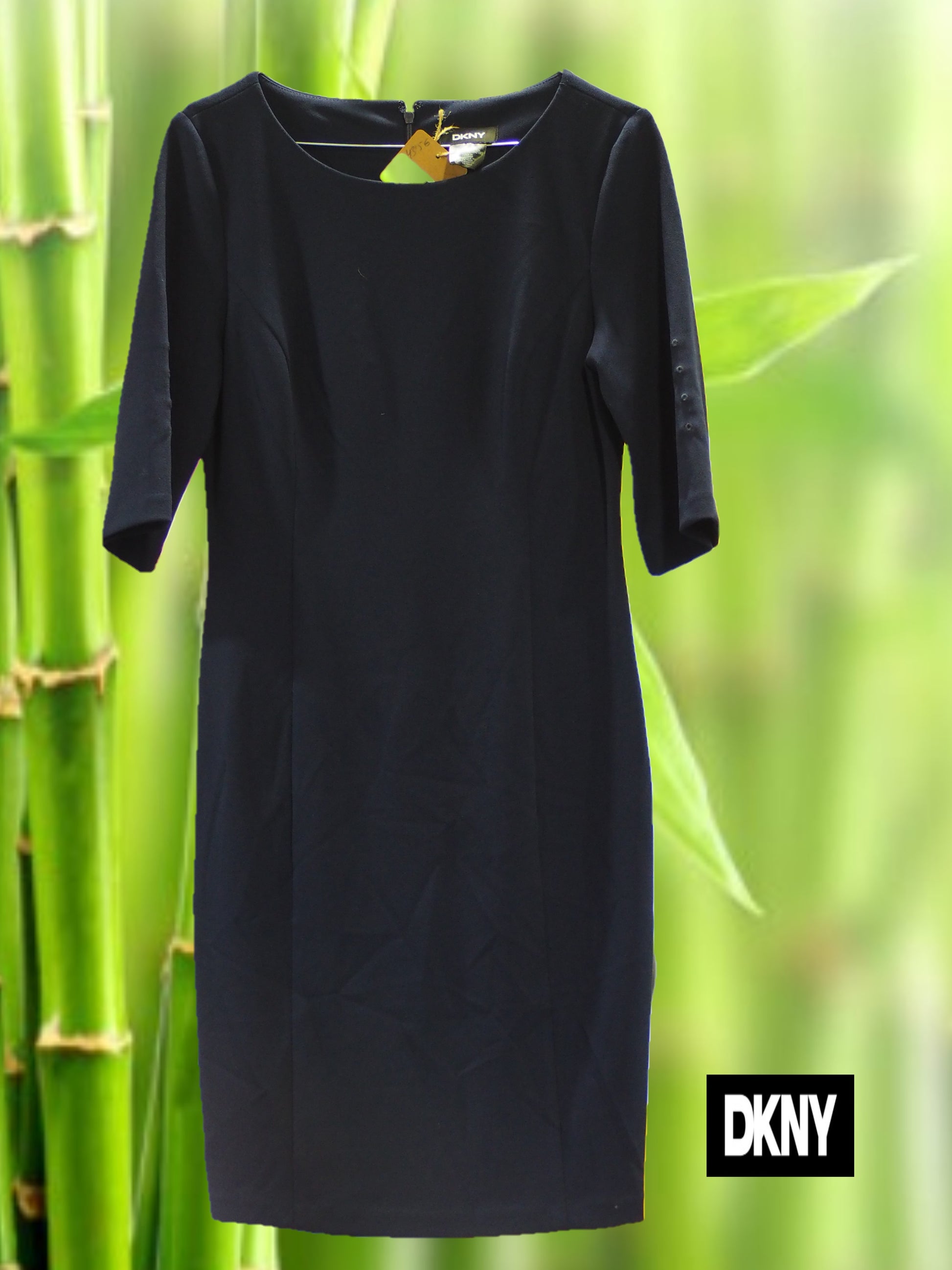 VESTIDO MIDI AZUL MARINO MANGA FRANCESA DKNY