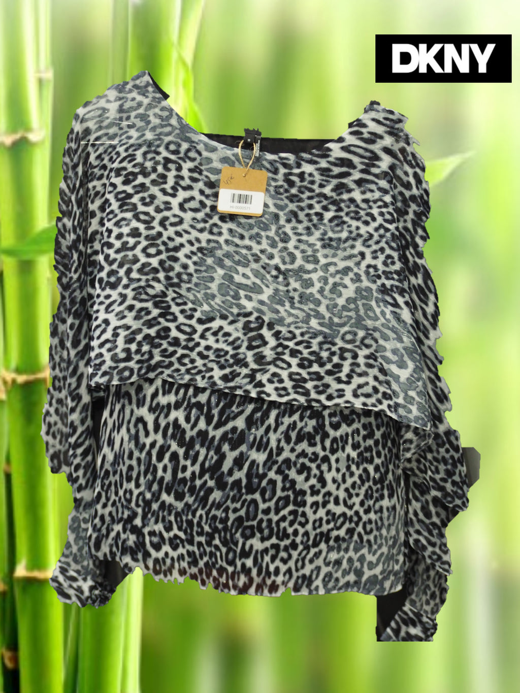 CAMISA MANGA LARGA ANIMAL PRINT NEGRA Y GRIS DKNY