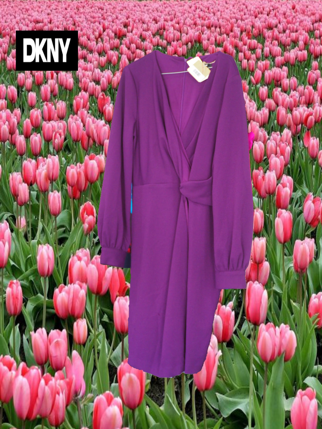 VESTIDO MIDI MORADO MANGA LARGA ( TARA ENGANCHADO PARTE BAJA ) DKNY