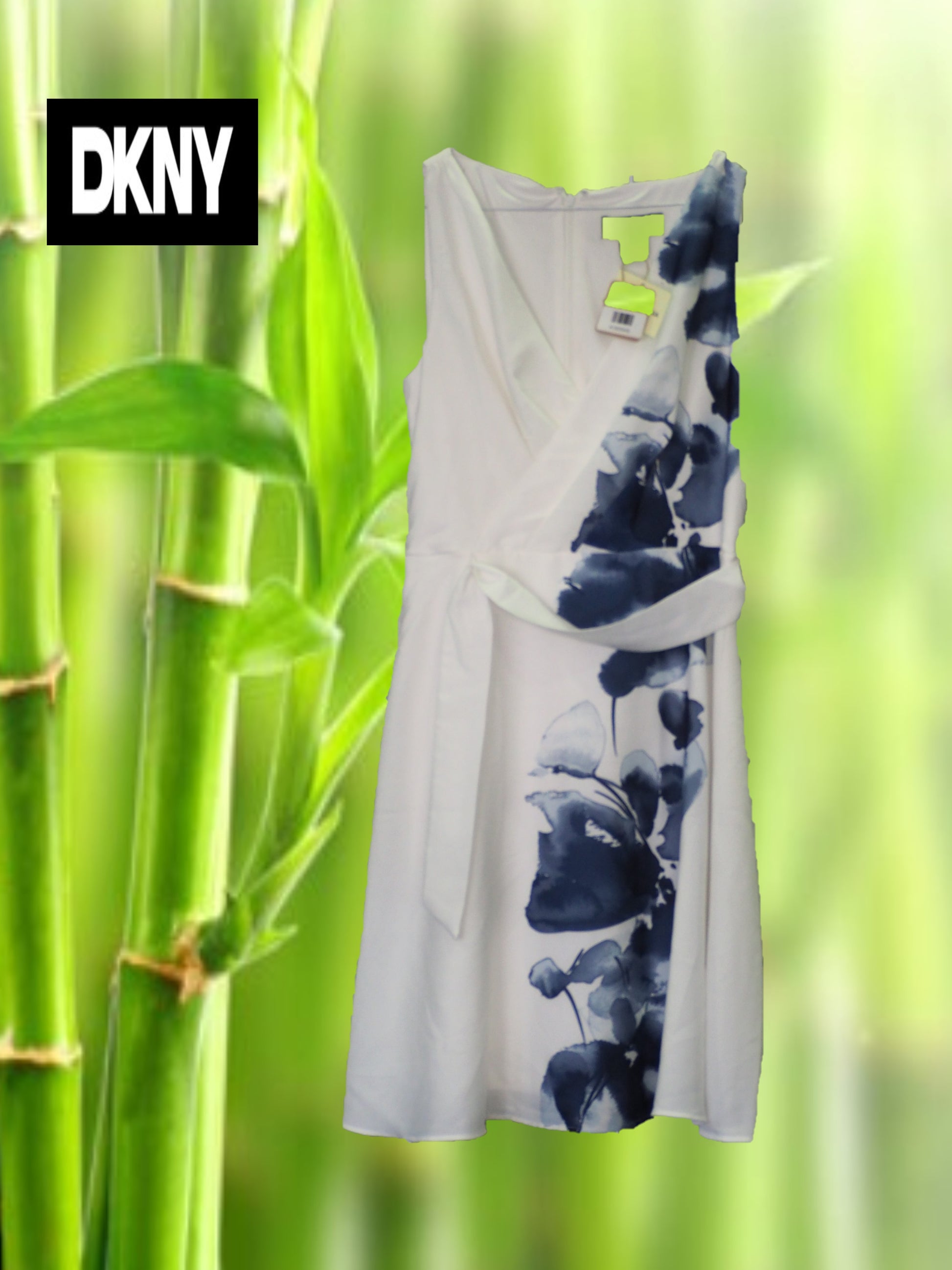 VESTIDO MIDI BLANCO CON ESTAMPADO Y TIRANTES ( TARA MANCHA INTERIOR ALTURA TIRANTE ) DKNY