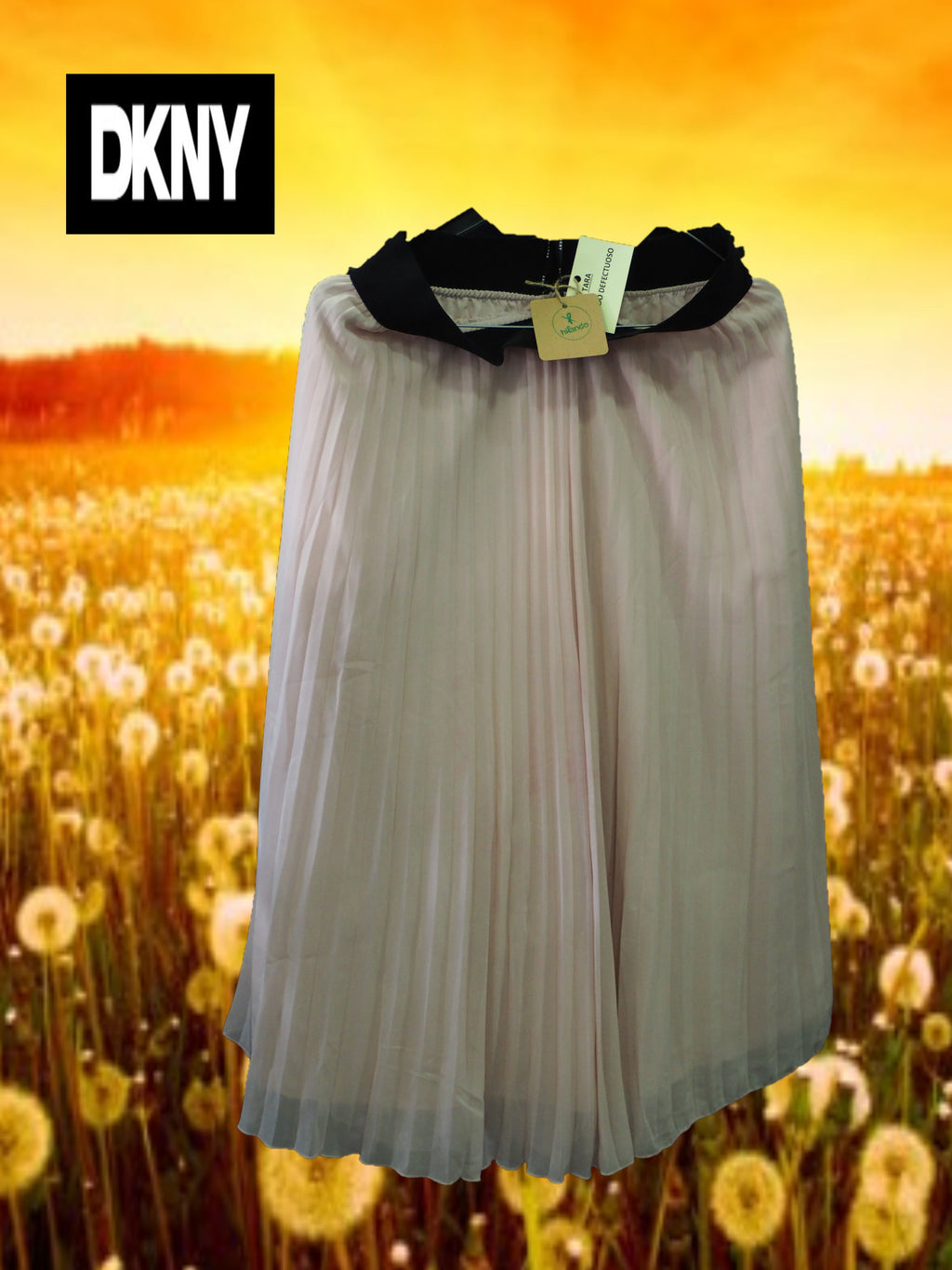 FALDA MIDI ROSA CON PLISADO Y GOMA NEGRA EN CINTURA ( DESCOLORIDO EN PLISADO ) DKNY
