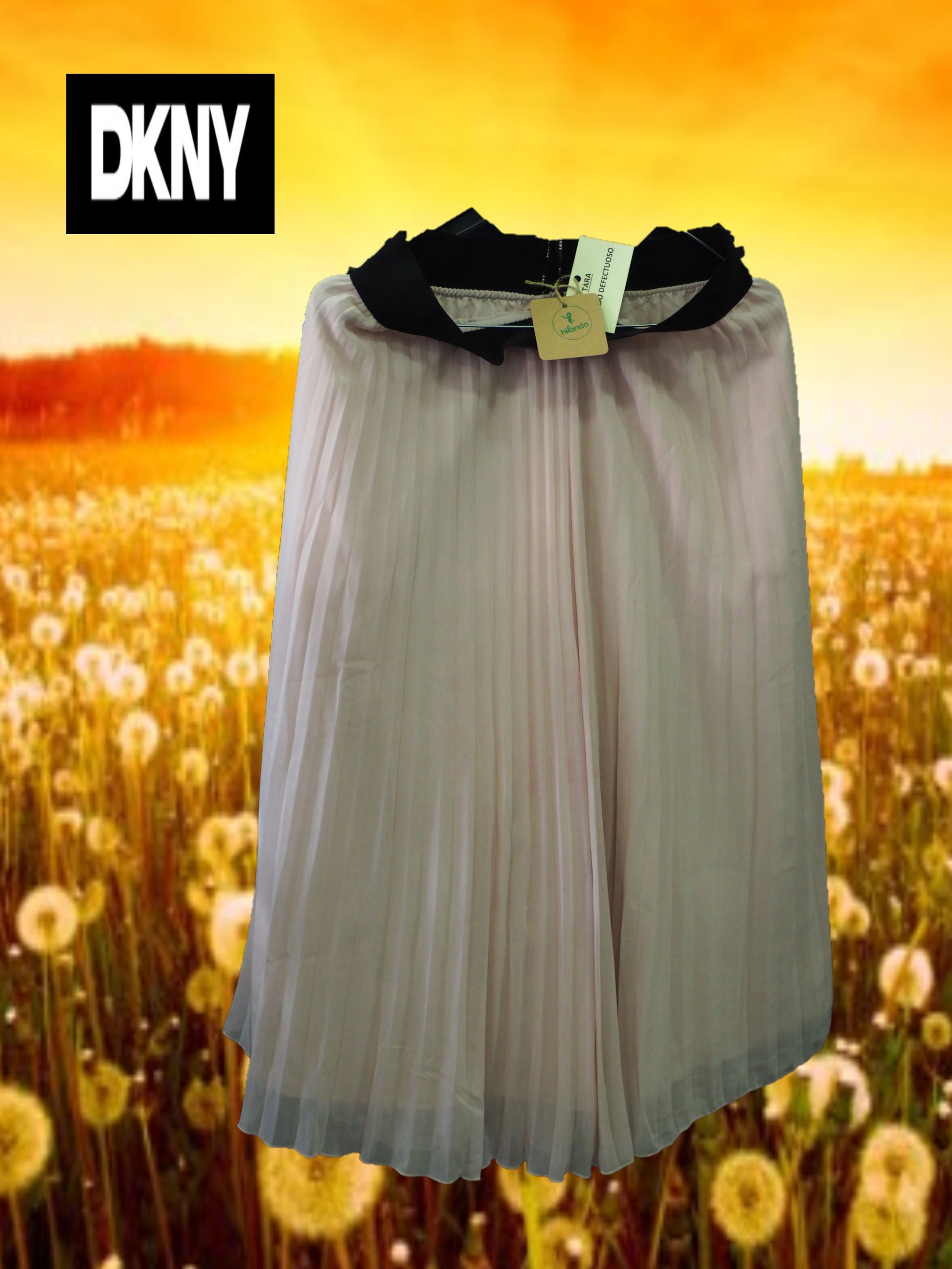 FALDA MIDI ROSA CON PLISADO Y GOMA NEGRA EN CINTURA ( DESCOLORIDO EN PLISADO ) DKNY
