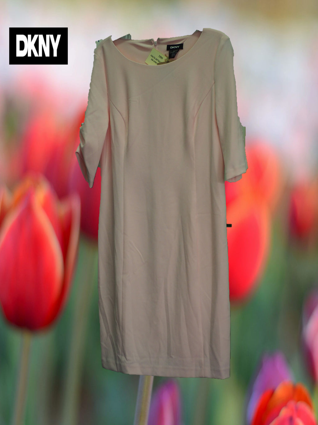 VESTIDO ROSA MEDIA MANGA ( TARA ENGANCHE DECORATIVO FALTA EN MANGA IZQUIERDA ) DKNY