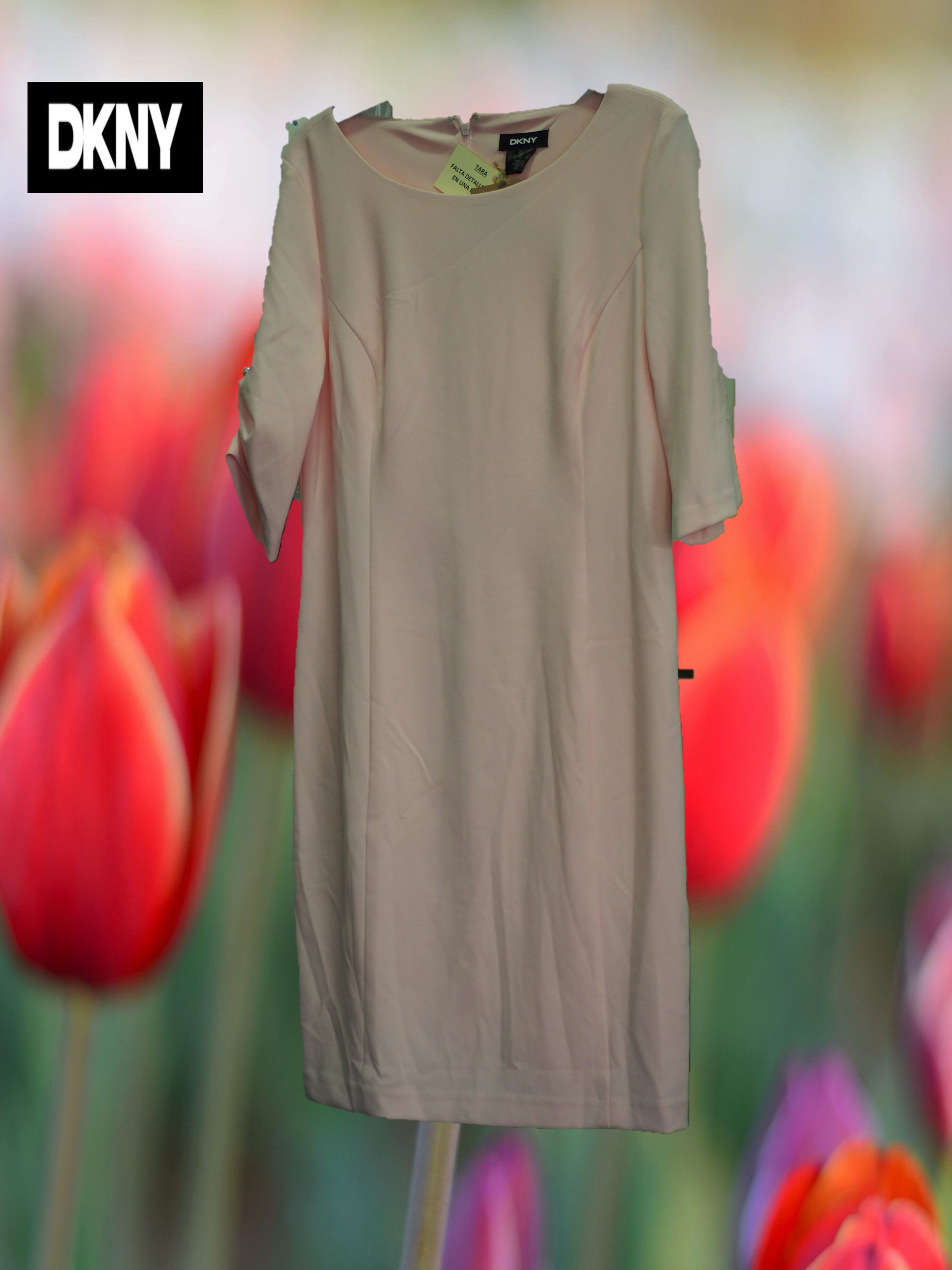 VESTIDO ROSA MEDIA MANGA ( TARA ENGANCHE DECORATIVO FALTA EN MANGA IZQUIERDA ) DKNY