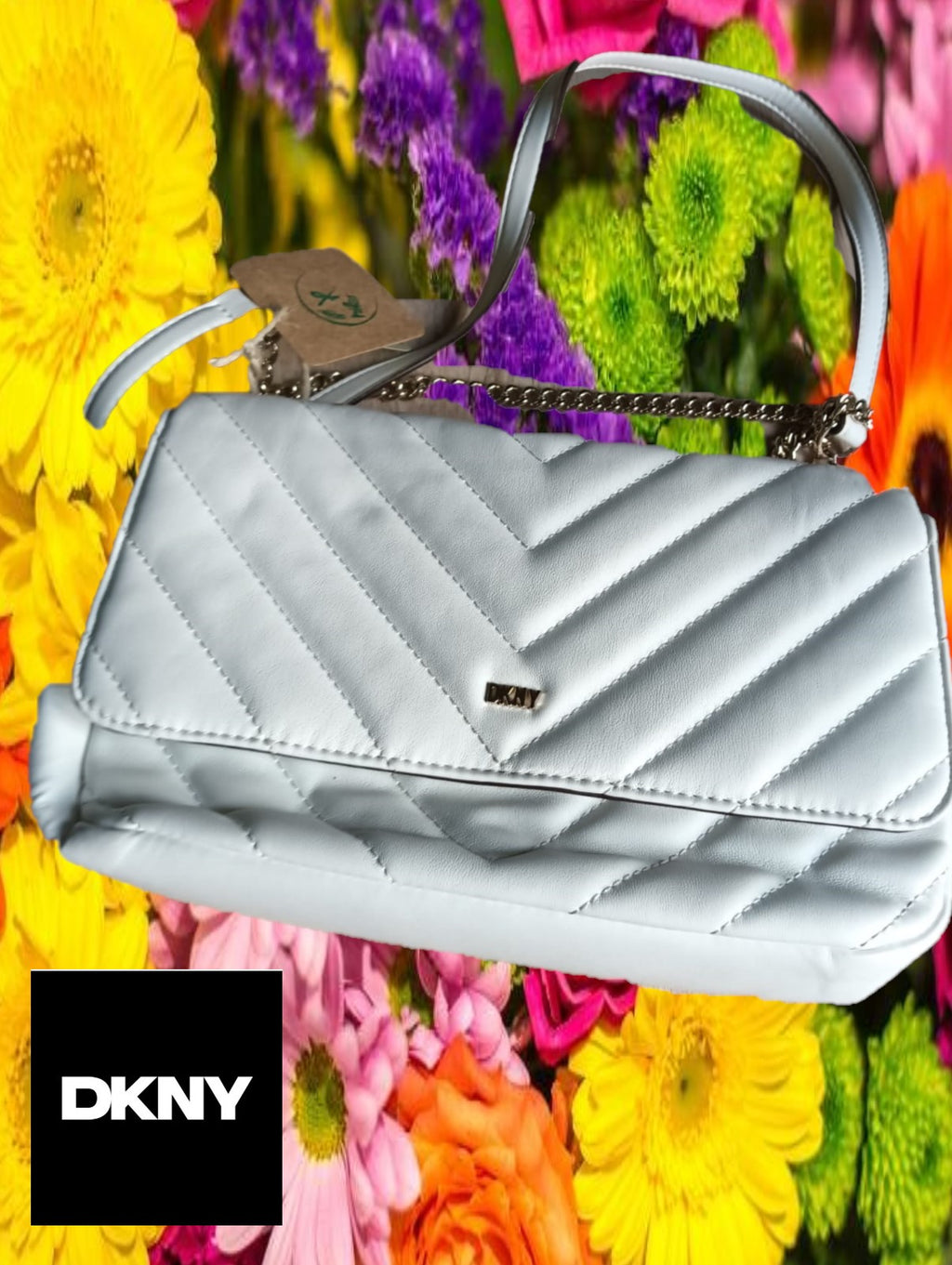 BOLSO BLANCO MEDIANO CON ASA DE CADENA ( TARA MANCHA PARTE DELANTERA ) DKNY