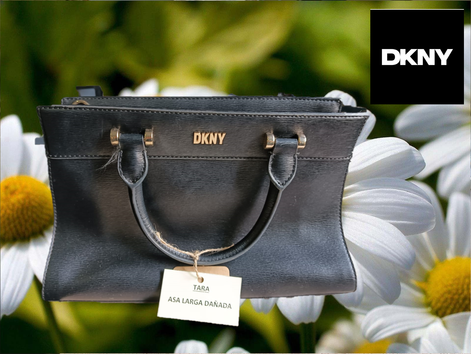 BOLSO MEDIANO  NEGRO PIEL ( TARA ASA LARGA DAÑADA ) DKNY
