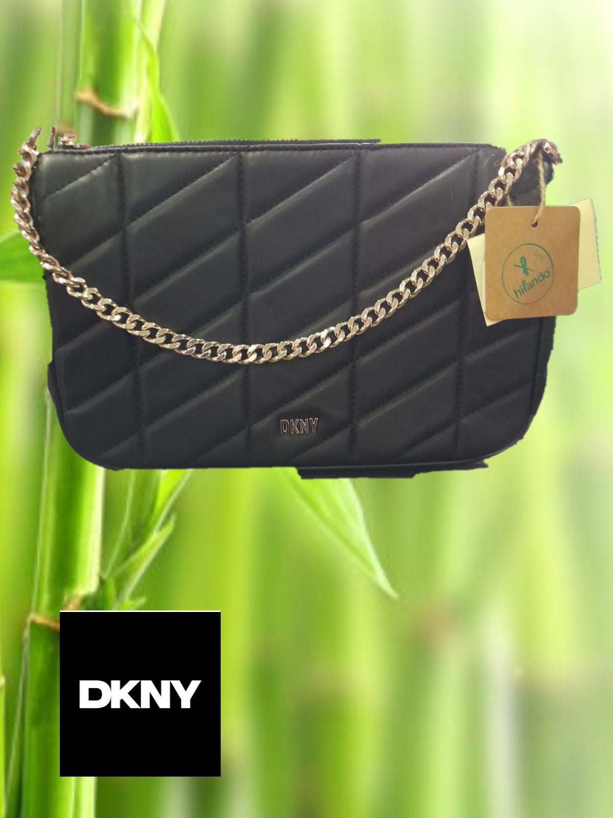 BOLSO NEGRO MEDIANO ASA DE CADENA ( TARA PIEL DAÑADA ) DKNY