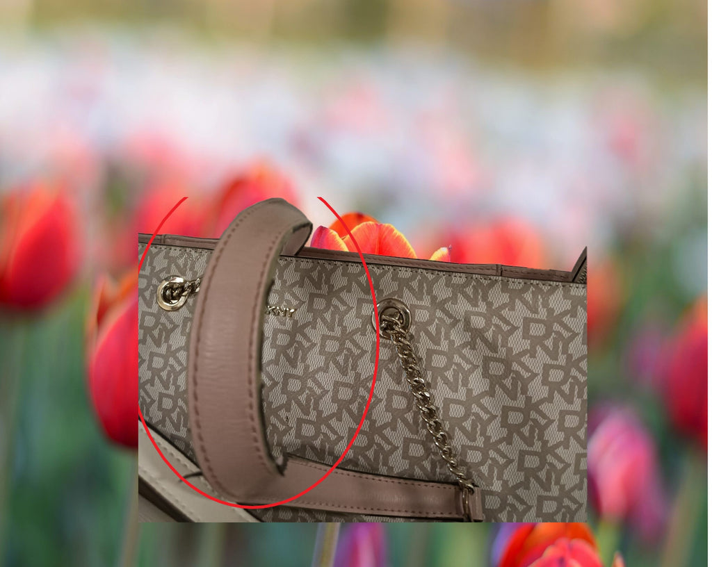 BOLSO GRANDE ROSA CON LOGO DKNY CON ASA DE CADENA ( TARA ASA LARGA DEFECTUOSA ) DKNY