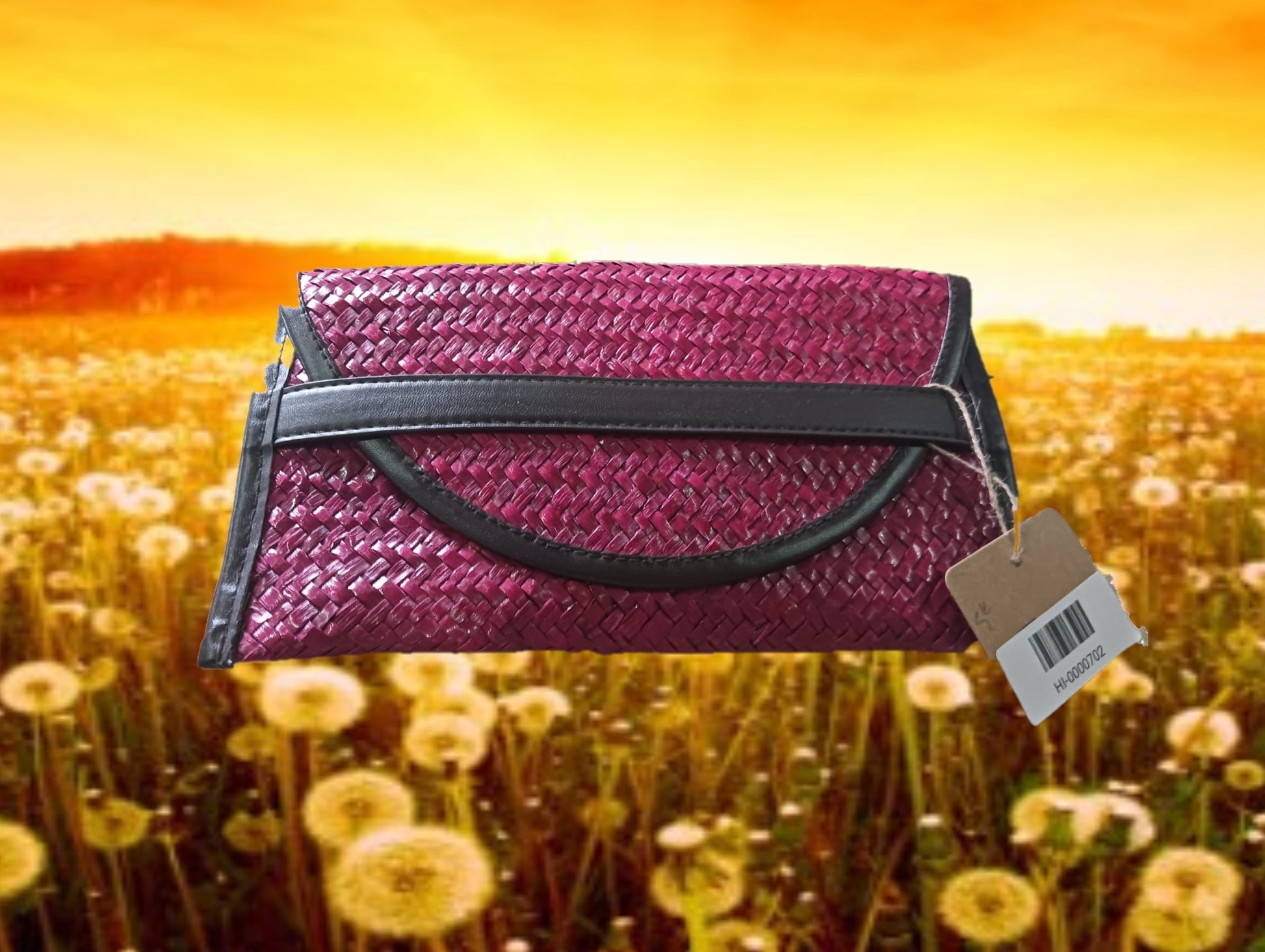 BOLSO DE MANO ROSA DE RAFIA