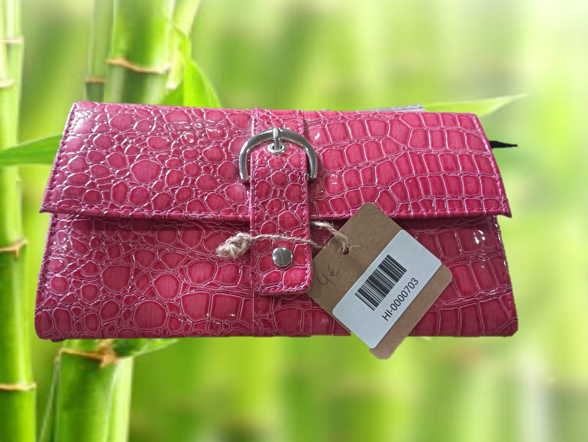 MONEDERO GRANDE ROSA DE PIEL COCODRILO
