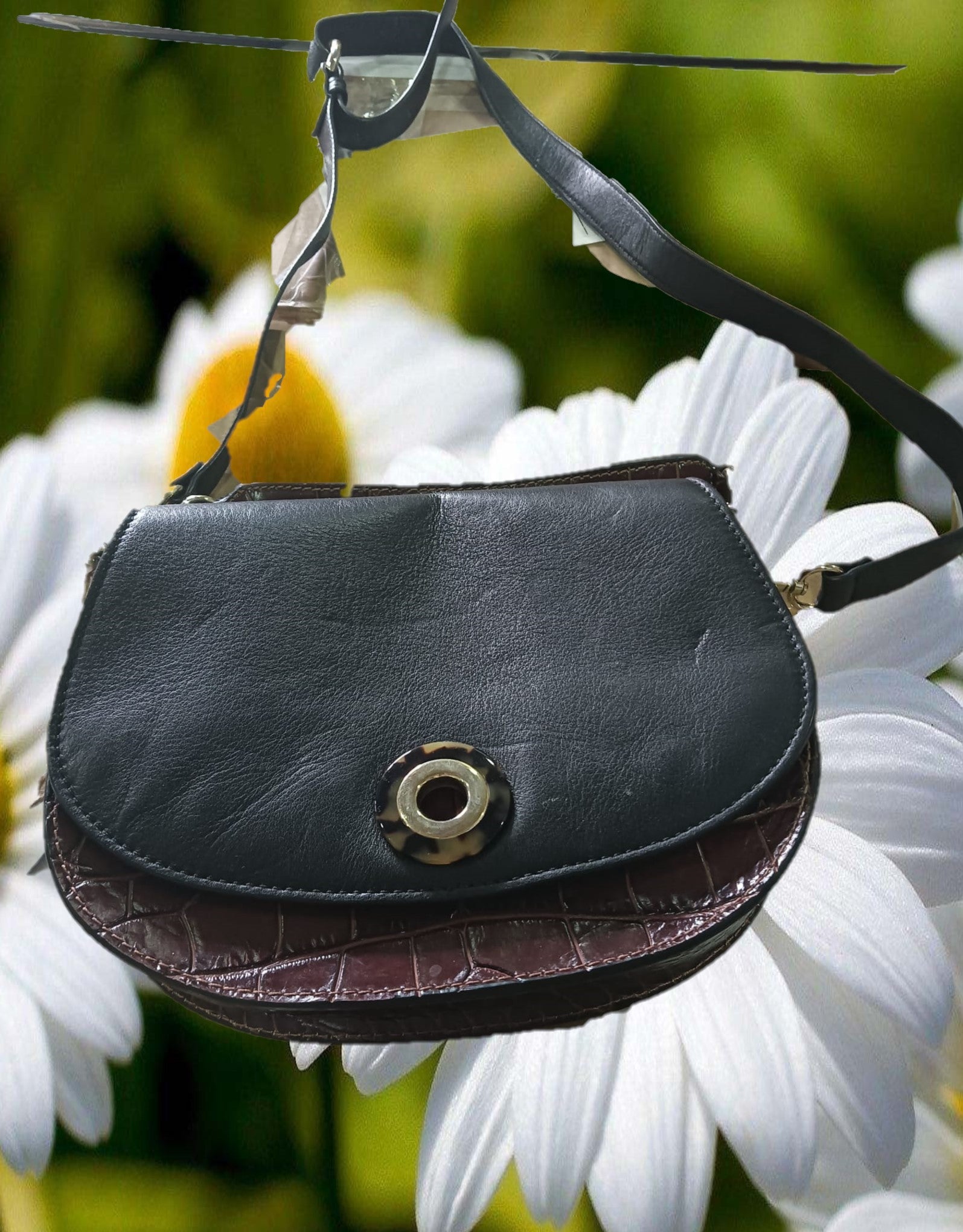 BOLSO PEQUEÑO NEGRO Y PIEL DE COCODRILO EN MARRON CHOCOLATE