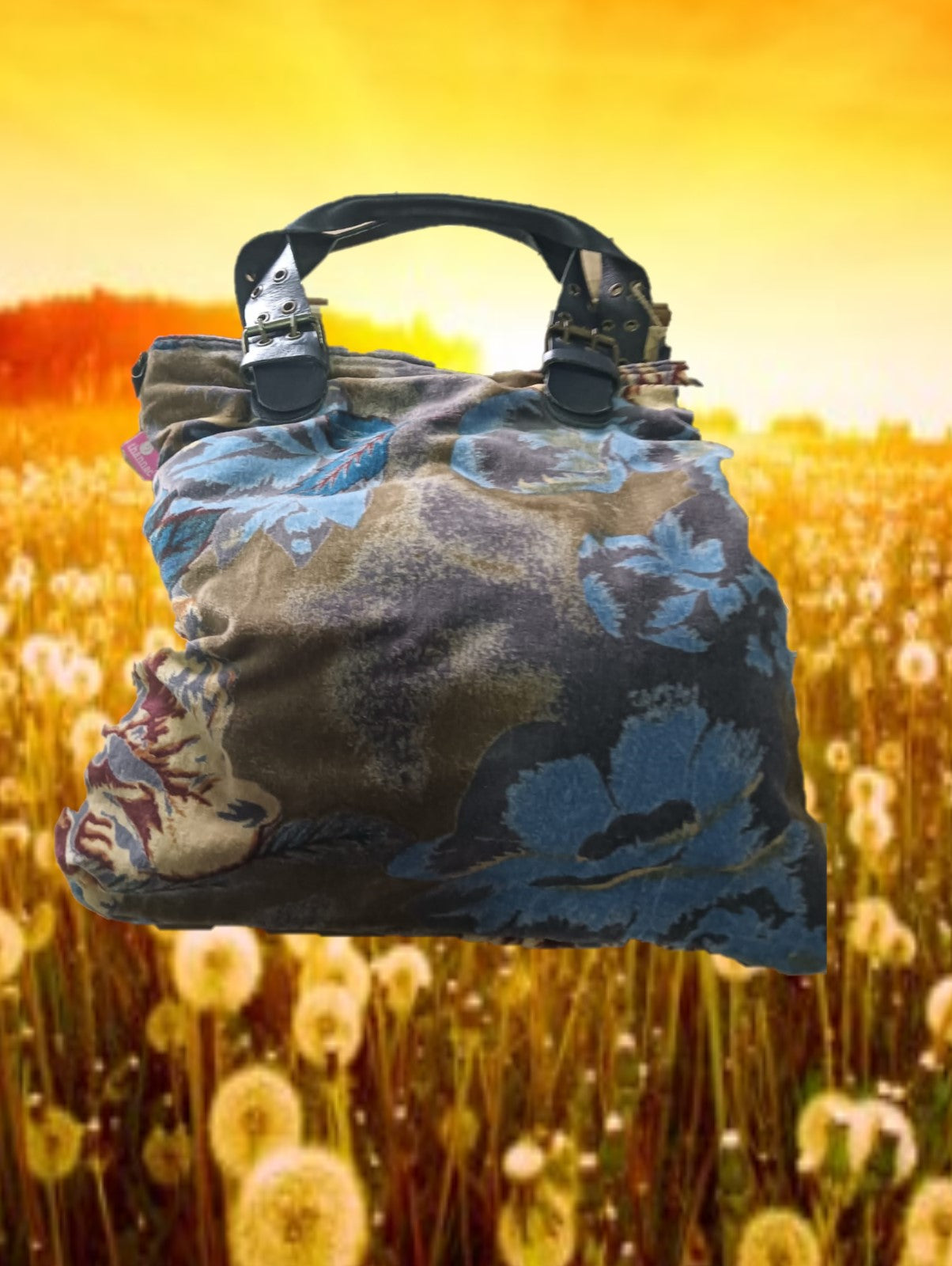BOLSO TERCIOPELO ESTAMPADO EN AZUL