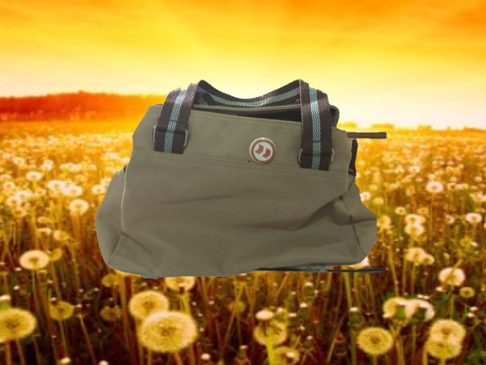 BOLSO DE TELA VERDE CON ASAS MARRONES