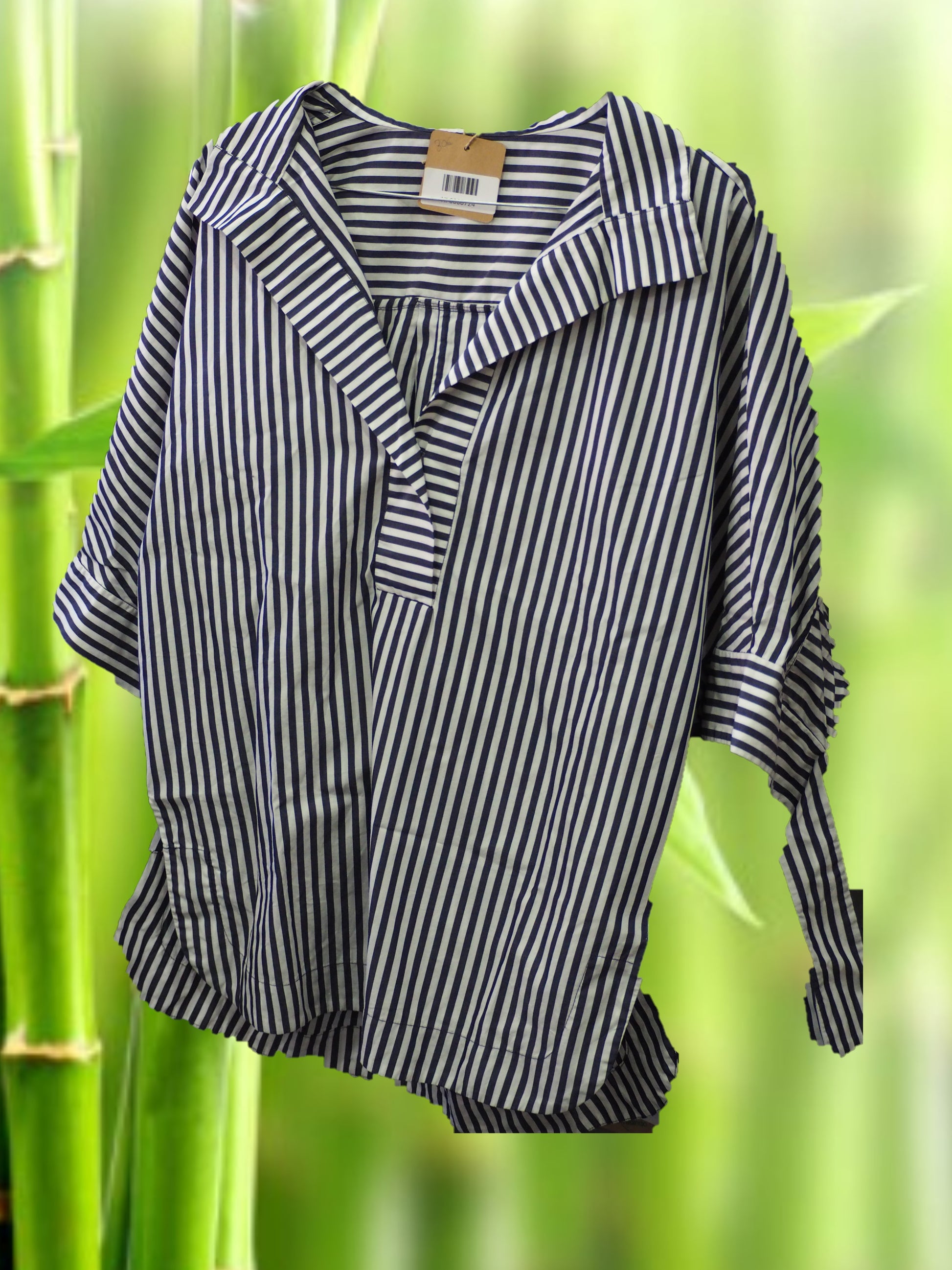 CAMISA MUJER BLANCA MANGA FRANCESA CON RAYAS