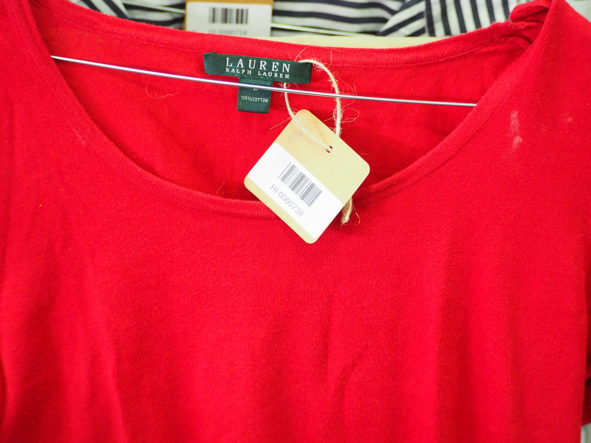CAMISETA MUJER ROJA MANGA CORTA PUNTO ( MANCHA EN CUELLO )