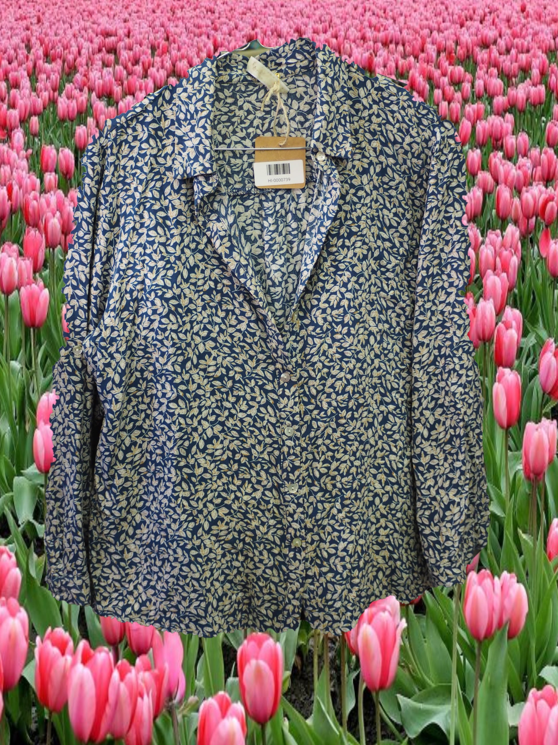 CAMISA MUJER AZUL MANGA LARGA CON FLORES