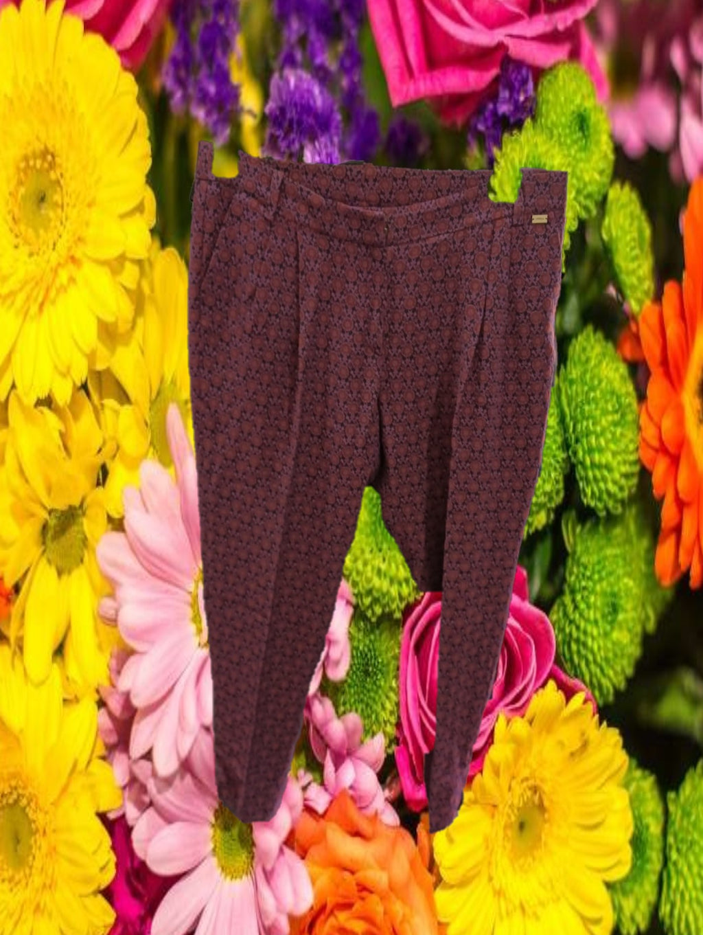 PANTALON MUJER VESTIR FUCSIA CON FLORES