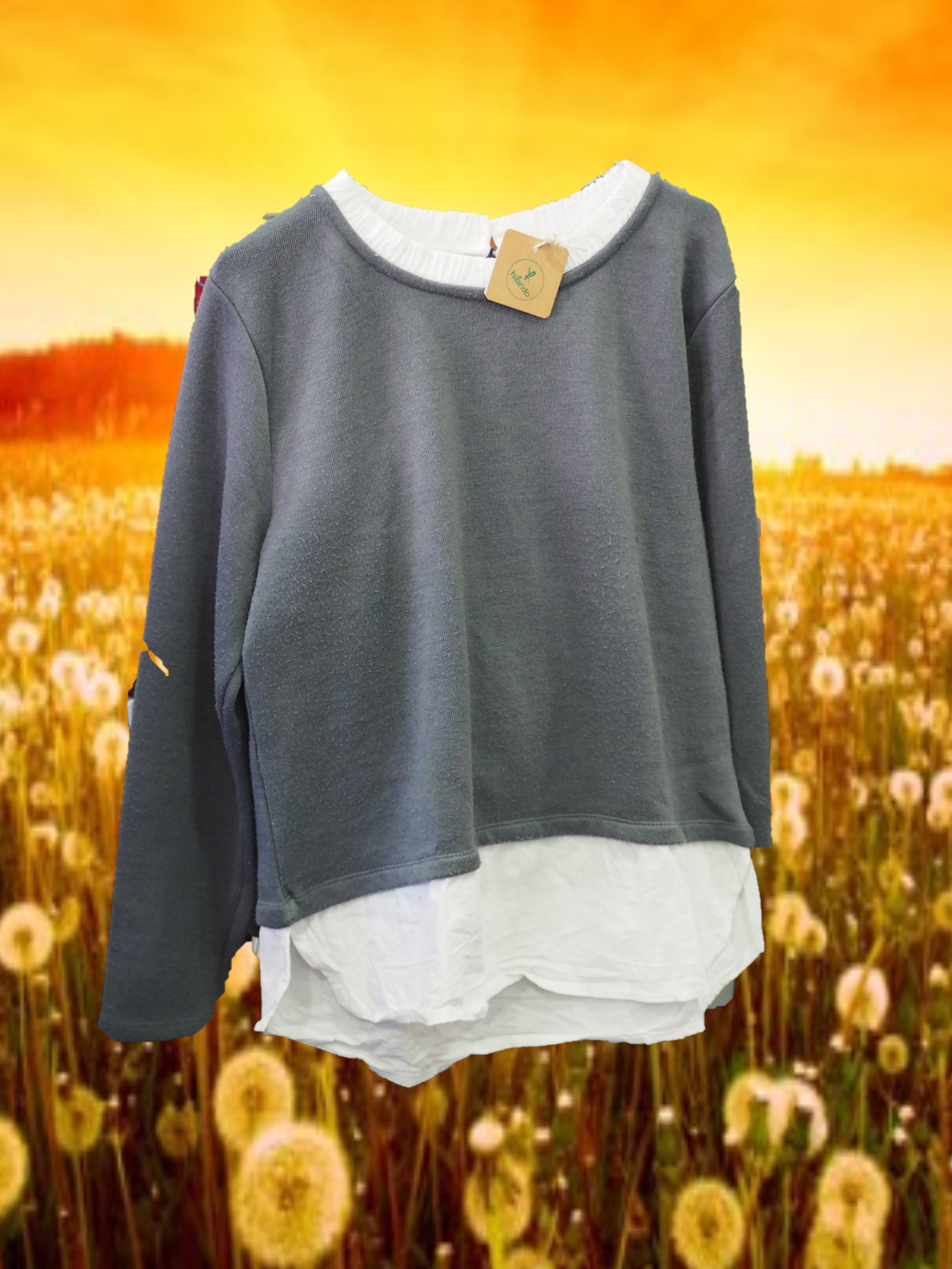 JERSEY MUJER GRIS CON DETALLES DE CAMISA