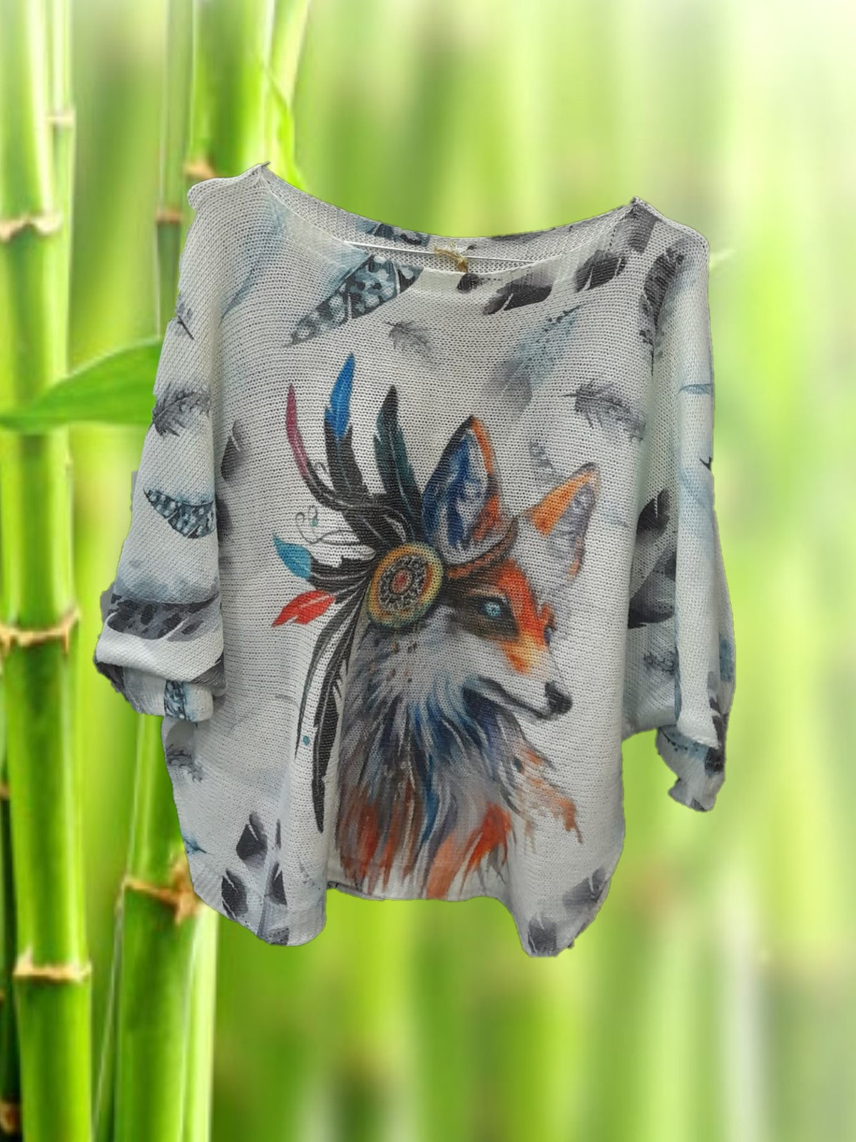 JERSEY FINO MUJER BLANCO CON ESTAMPADO Y MANGA FRANCESA