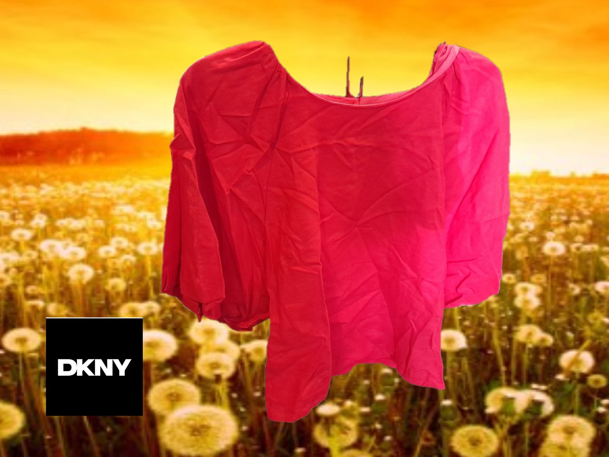 CAMISA ROJA MUJER  CORTA CON MANGAS ABULLONADAS DKNY