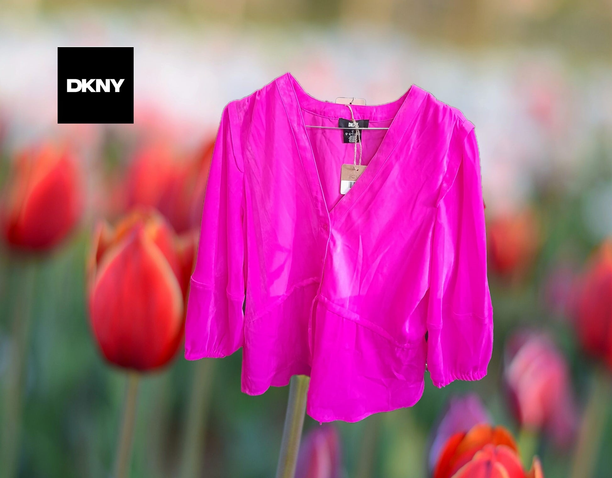 CAMISA ROSA MUJER MANGA LARGA CON BOTONES Y DETALLE EN CINTURA DKNY