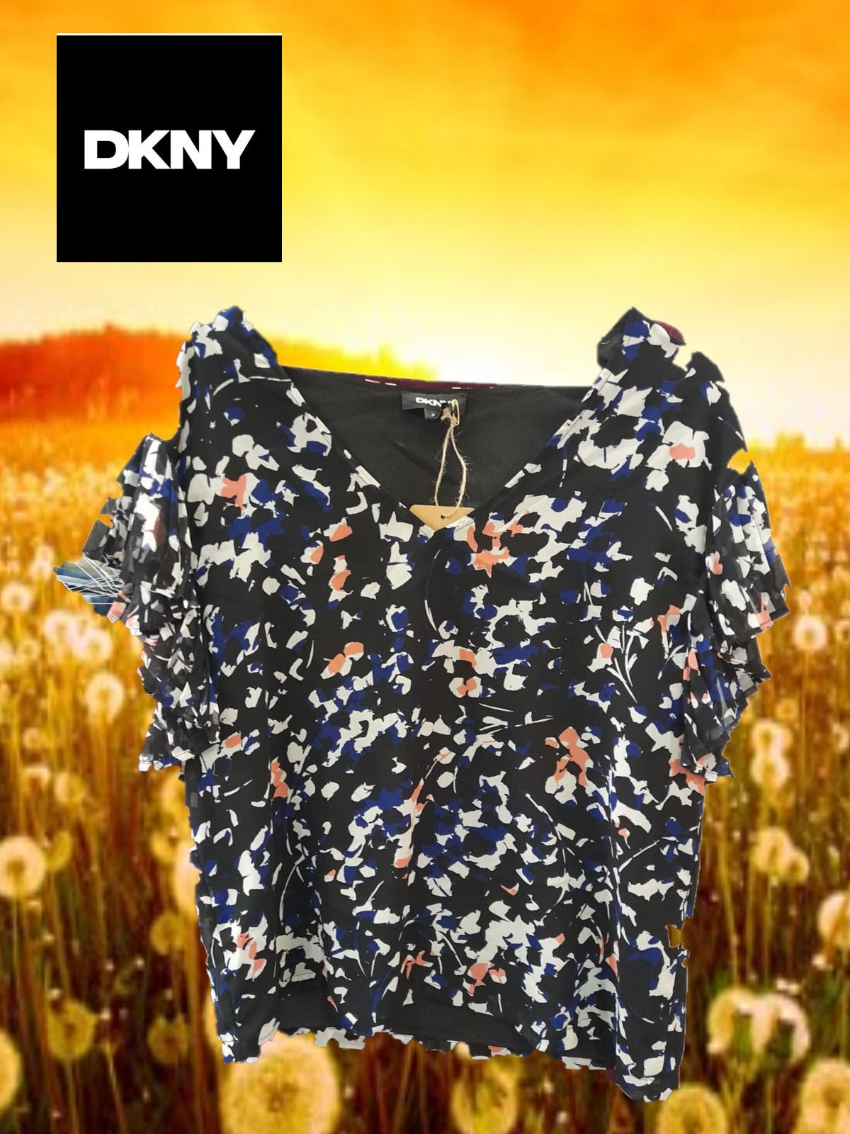 CAMISA MUJER NEGRA MANGA CORTA ESTAMPADA DKNY