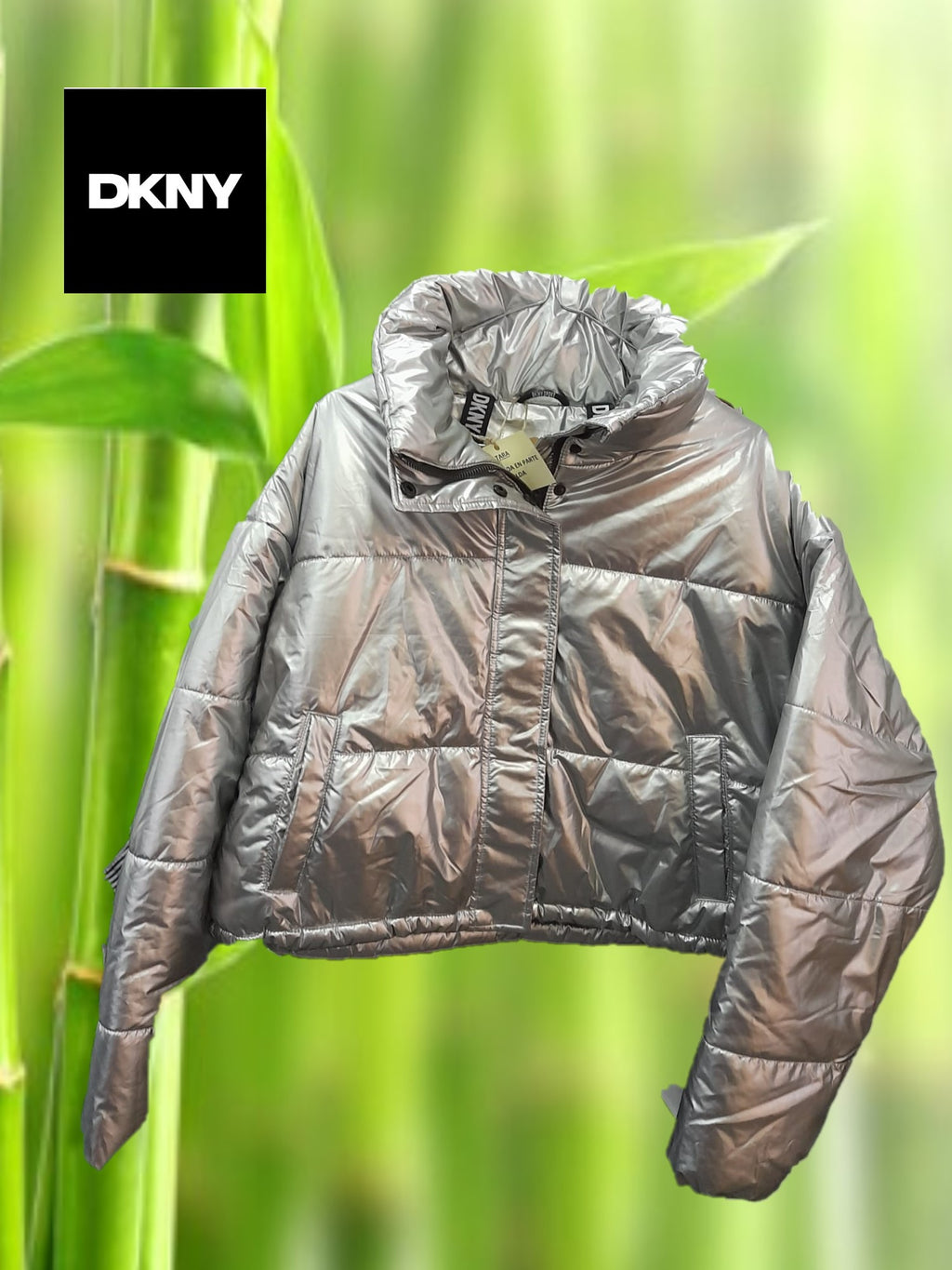 ABRIGO MUJER CORTO PLATEADO DKNY ( TARA ROTURA INTERIOR )