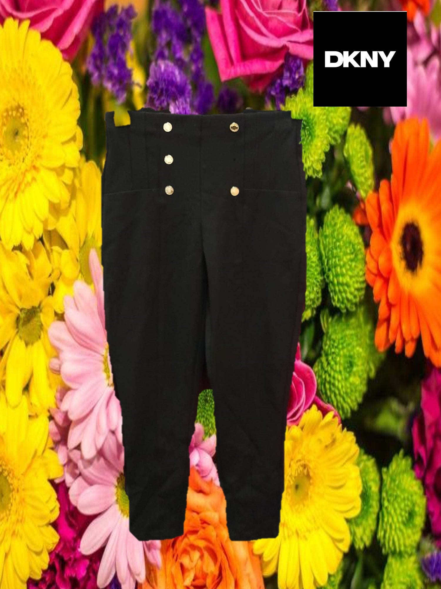 PANTALÓN NEGRO MUJER CON BOTONES DORADOS DKNY ( TARA FALTA UN BOTÓN )