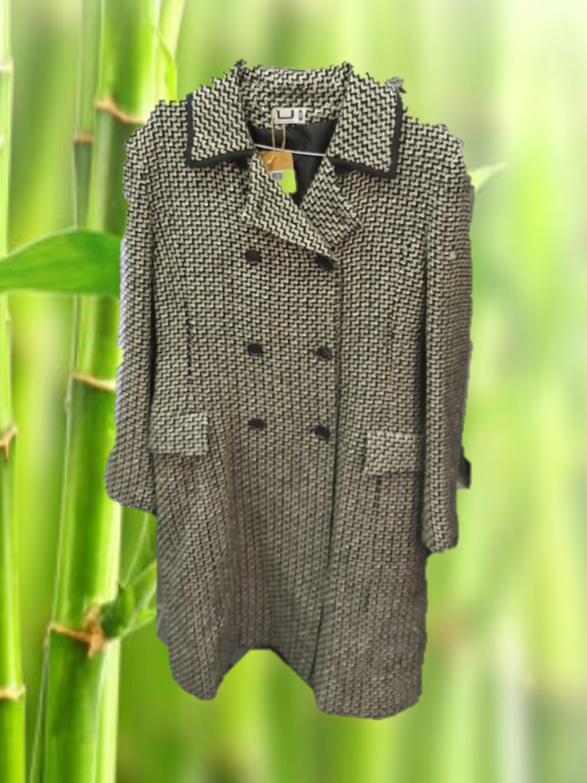 ABRIGO MUJER LARGO JASPEADO  NEGRO , BEIGE Y BLANCO