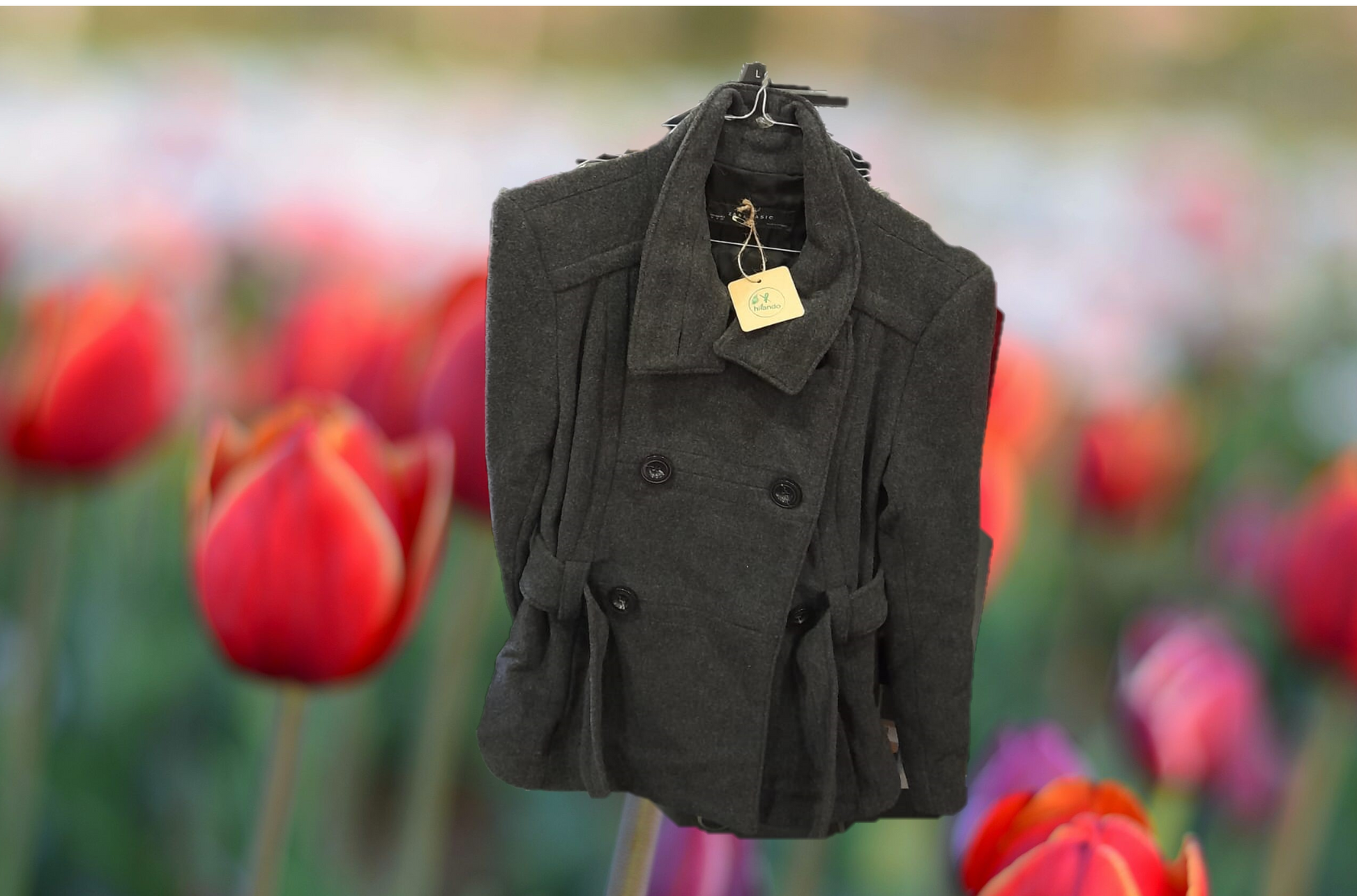 ABRIGO MUJER TIPO TRENKA GRIS CON CINTURÓN