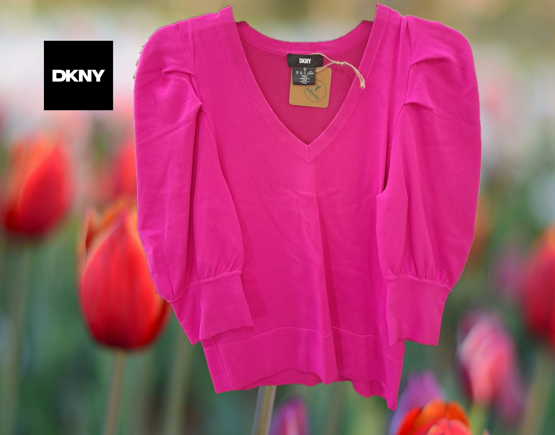 JERSEY MUJER ROSA CON MANGA CORTA ABULLONADA DKNY