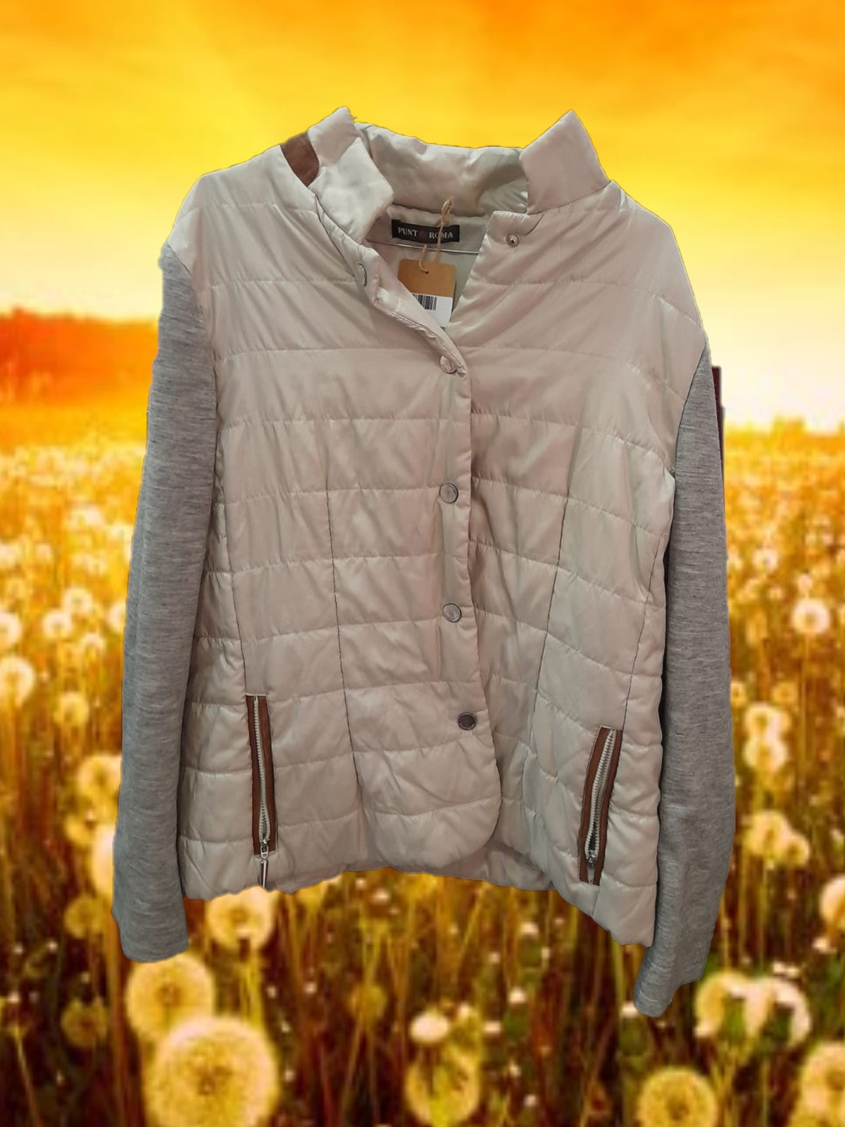 ABRIGO FINO MUJER BEIGE Y CON LAS MANGAS GRISES IMPERMEABLE