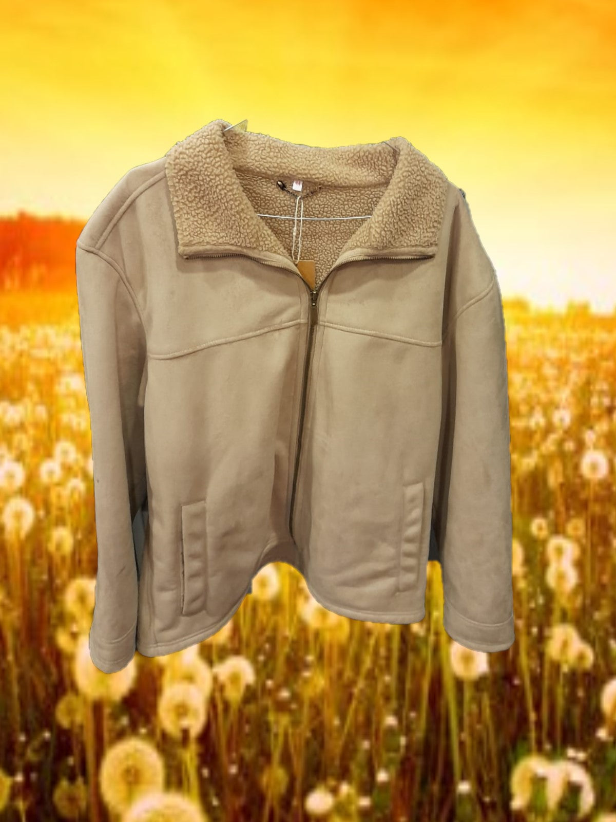 ABRIGO DE ANTE BEIGE CON BORREGUILLO