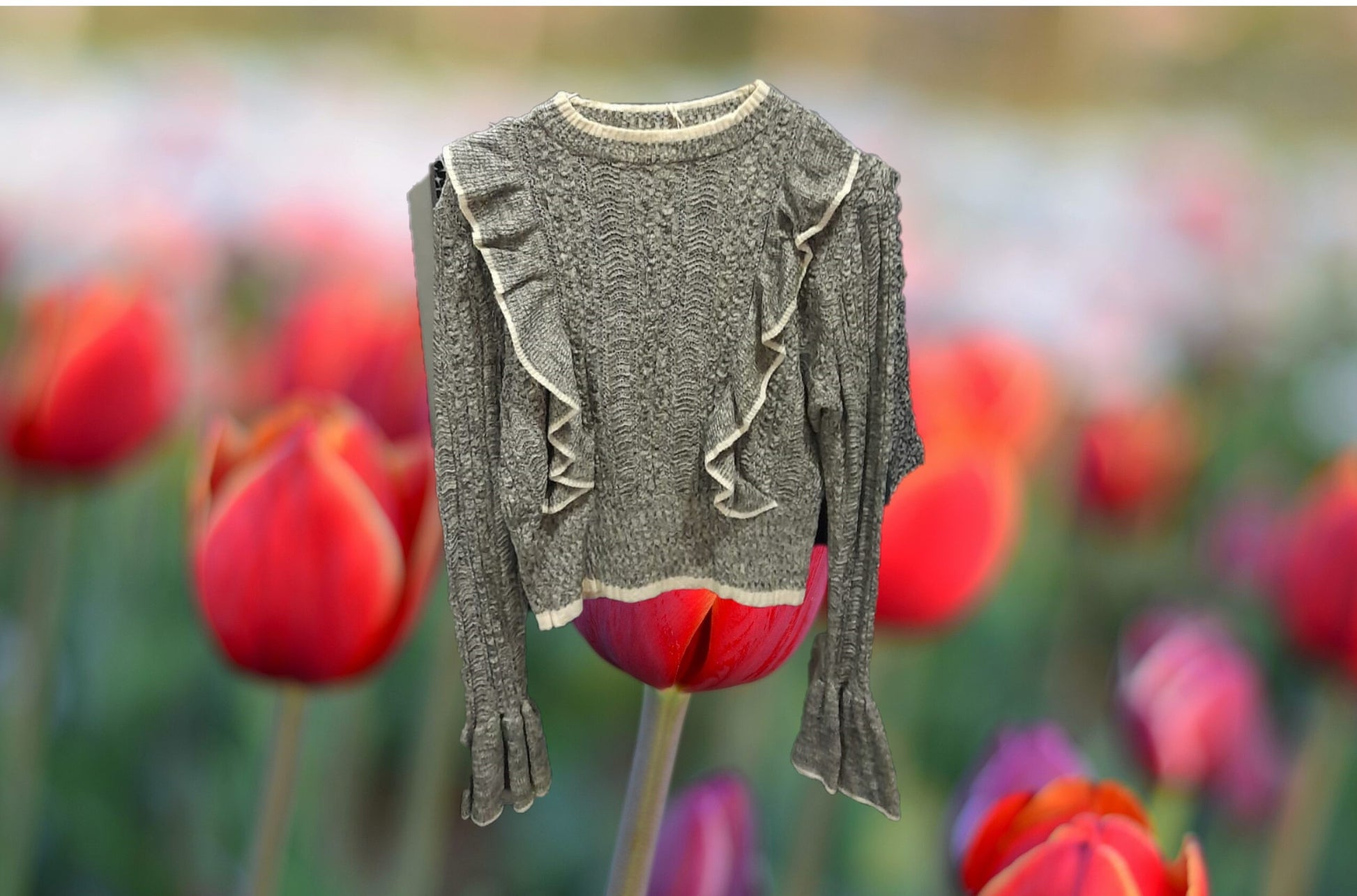 JERSEY MUJER GRIS CON DETALLES DE VOLANTES