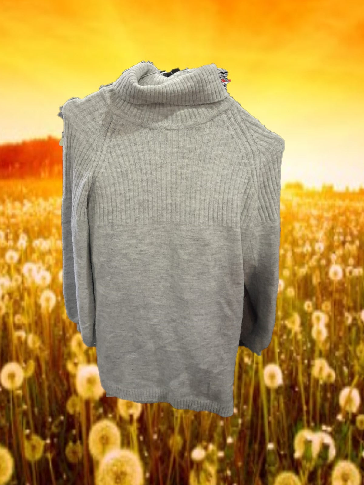 JERSEY MUJER LARGO GRIS DE CUELLO VUELTO