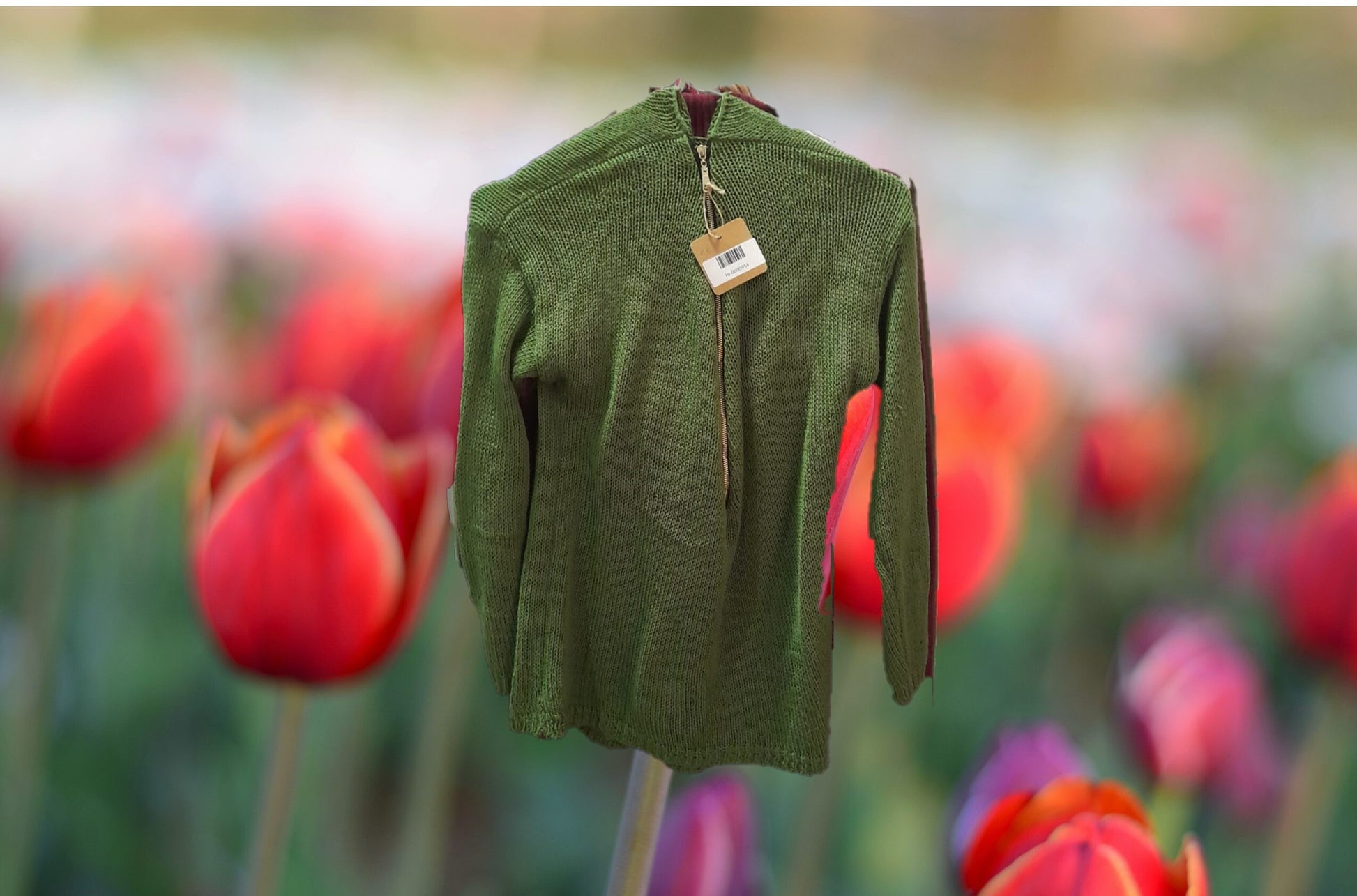 CHAQUETA MUJER DE PUNTO VERDE CON CREMALLERA