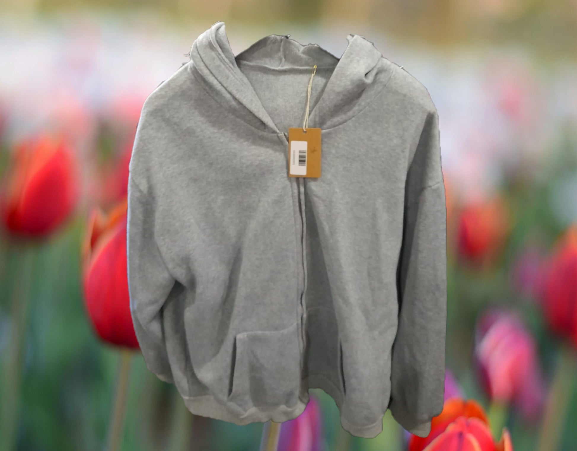 SUDADERA GRIS CON CAPUCHA Y CREMALLERA