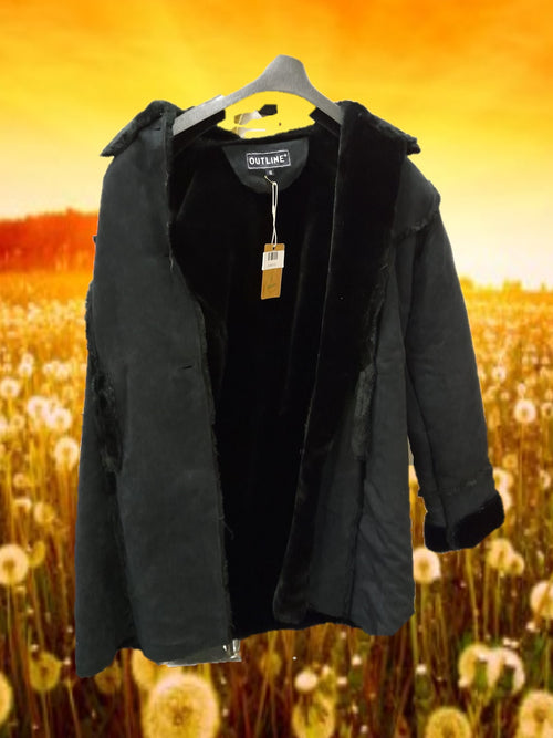 ABRIGO ANTE NEGRO CON INTERIOR Y CUELLO DE PELO