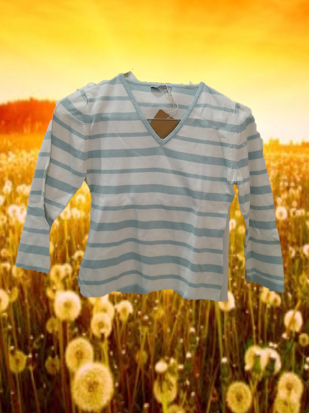 JERSEY MUJER PUNTO BLANCO CON RAYAS AZULES