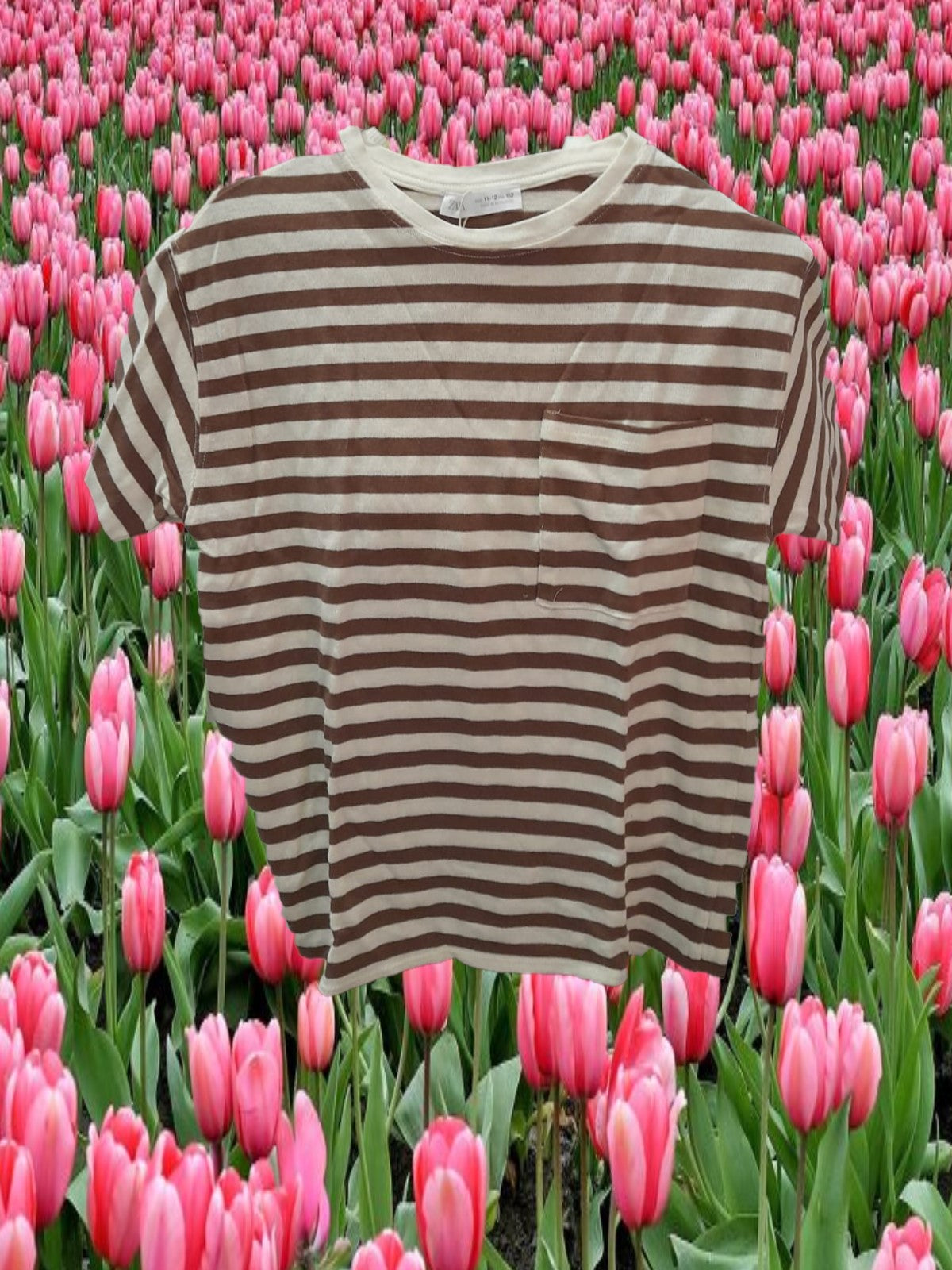 JERSEY MANGA CORTA BEIGE CON RAYAS MARRONES  NIÑ@