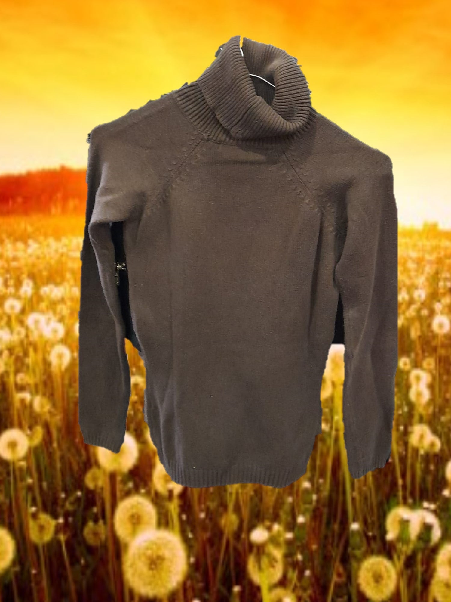 JERSEY MUJER MARRÓN CON CUELLO VUELTO