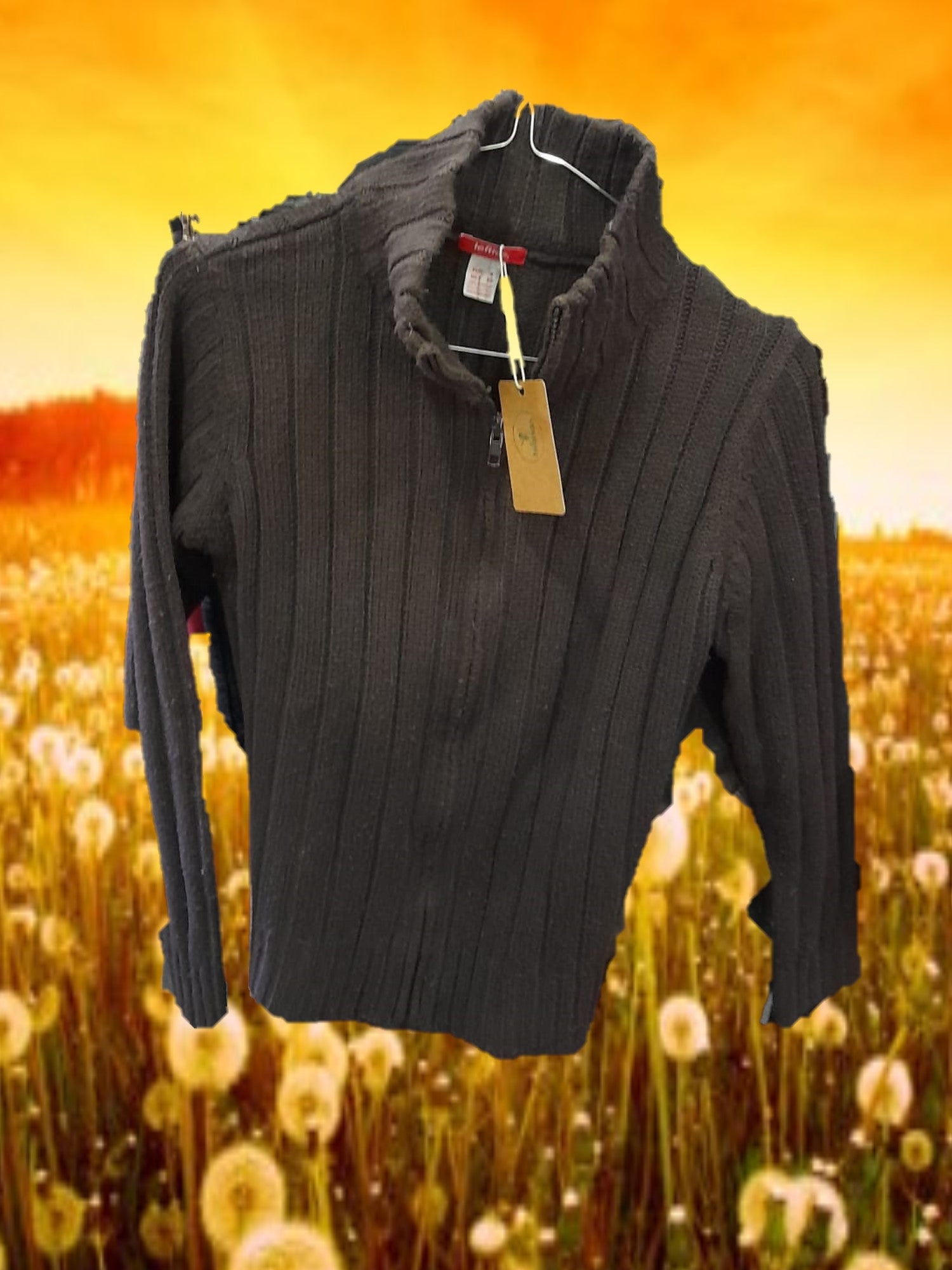 CHAQUETA MARRON DE PUNTO Y CON CREMALLERA