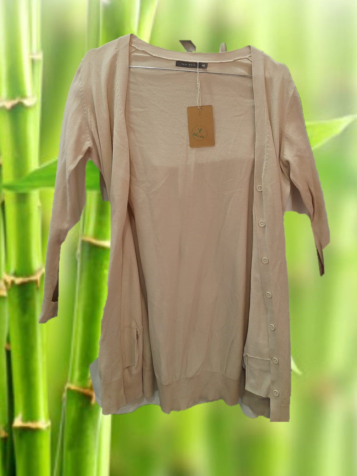 CHAQUETA MUJER BEIGE DE PUNTO LARGA