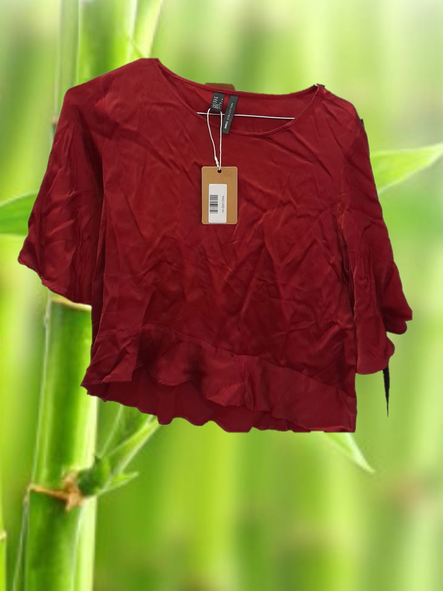 CAMISETA MUJER ROJA CON MANGA FRANCESA DE SATEN