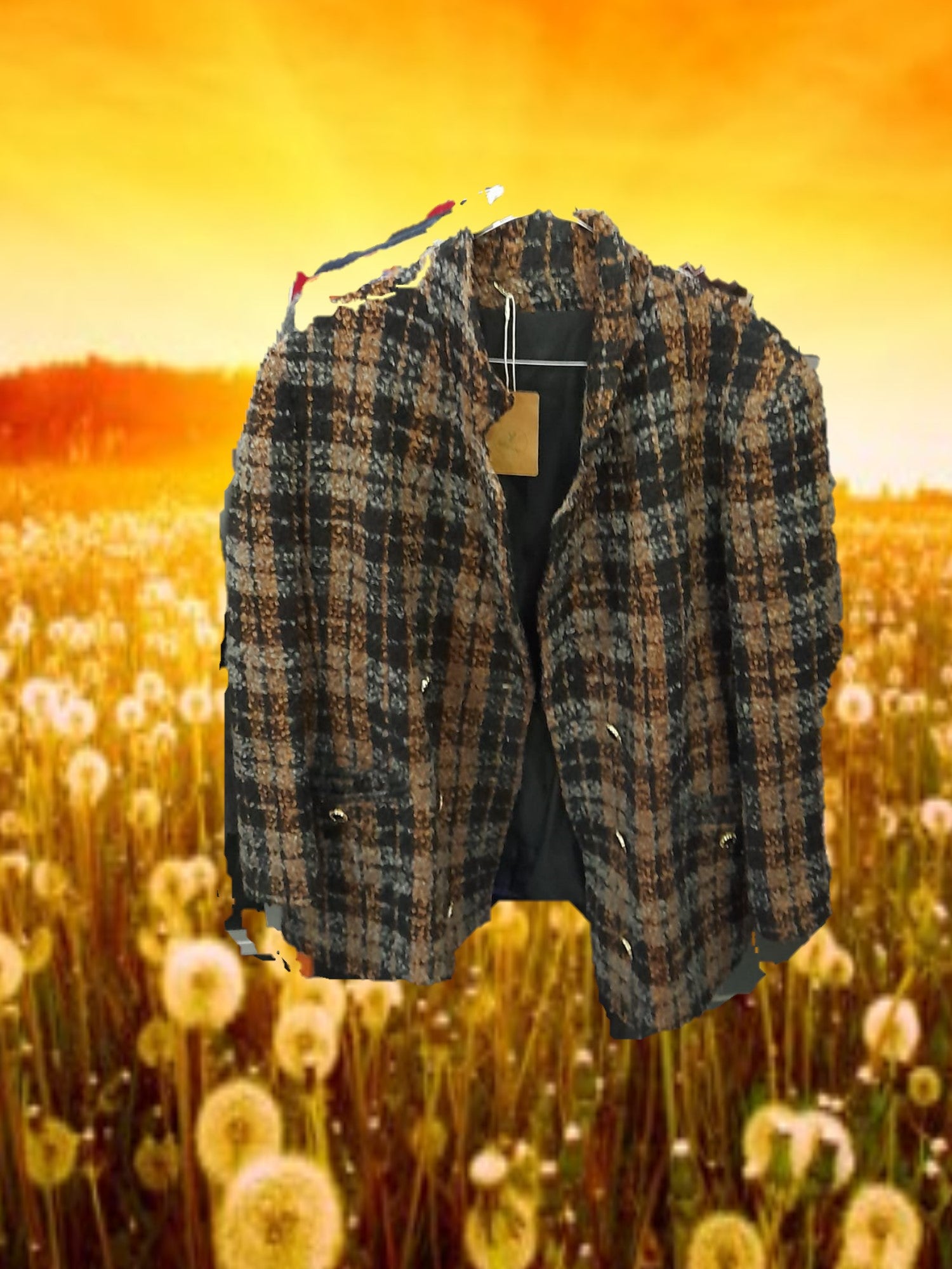 AMERICANA MUJER MARRÓN CON CUADROS JASPEADA