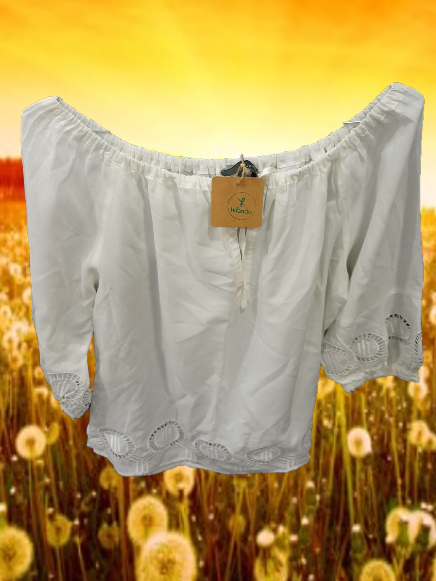 CAMISA MUJER BLANCA CON MANGA FRANCESA Y BORDADOS