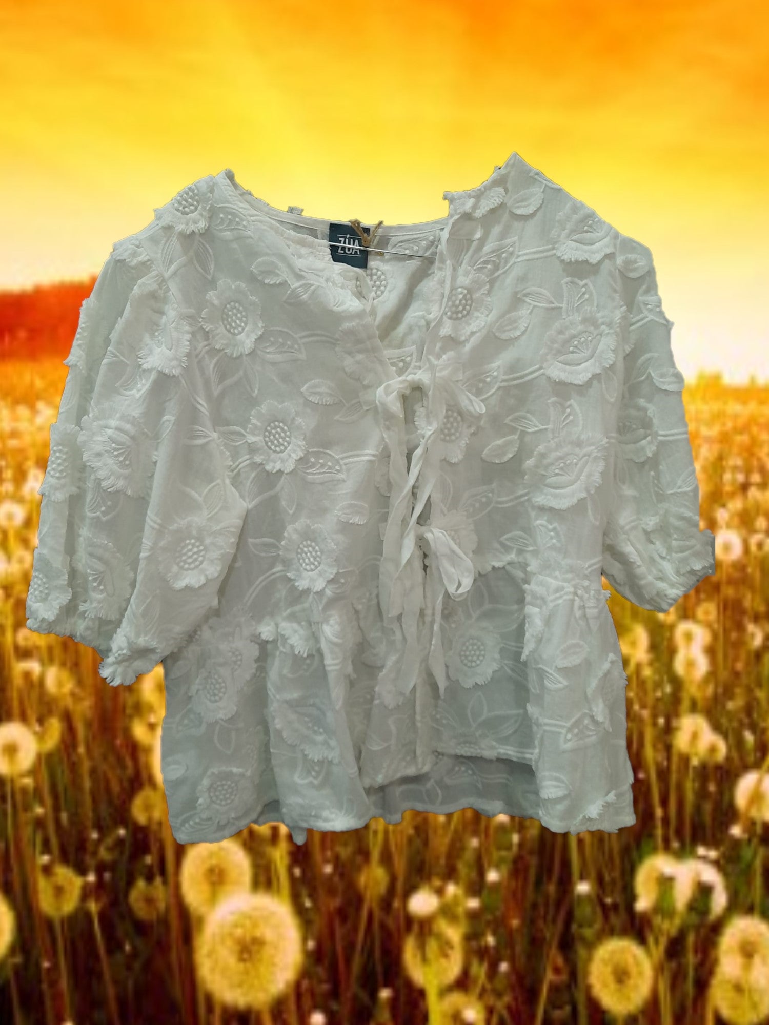 CAMISA MUJER BLANCA CON MANGA FRANCESA Y BORDADOS