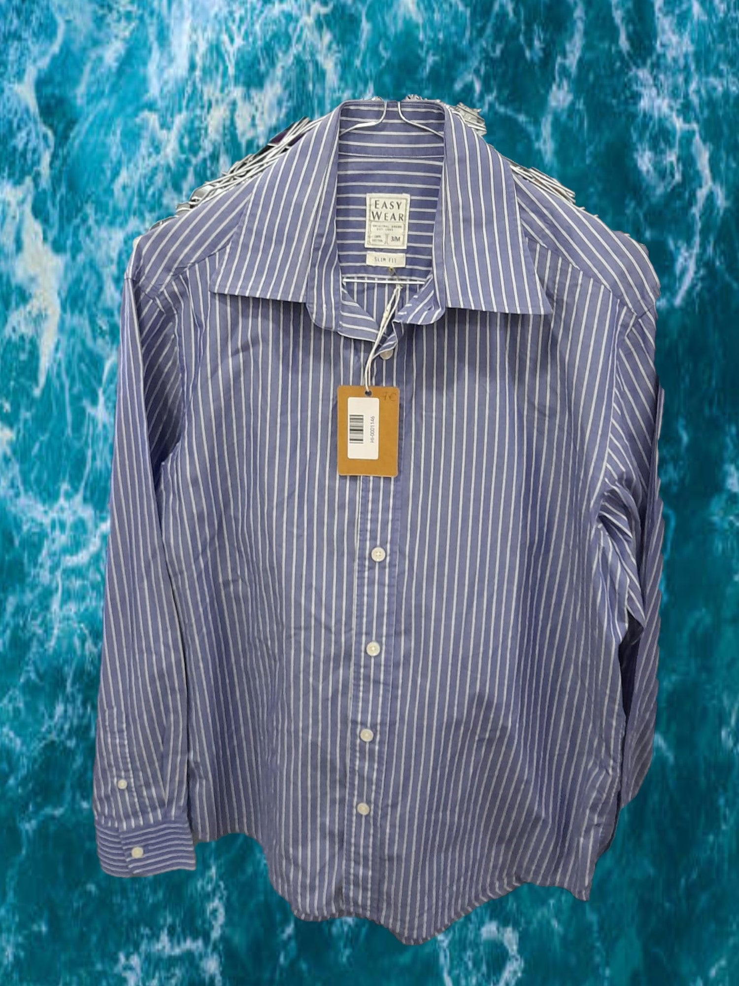 CAMISA HOMBRE MANGA LARGA AZUL CON RAYAS BLANCAS