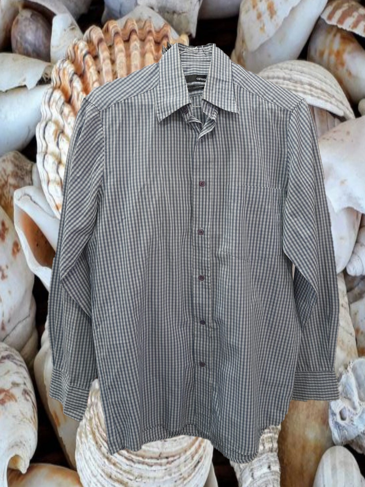 CAMISA HOMBRE MANGA LARGA CON CUADROS AZULES