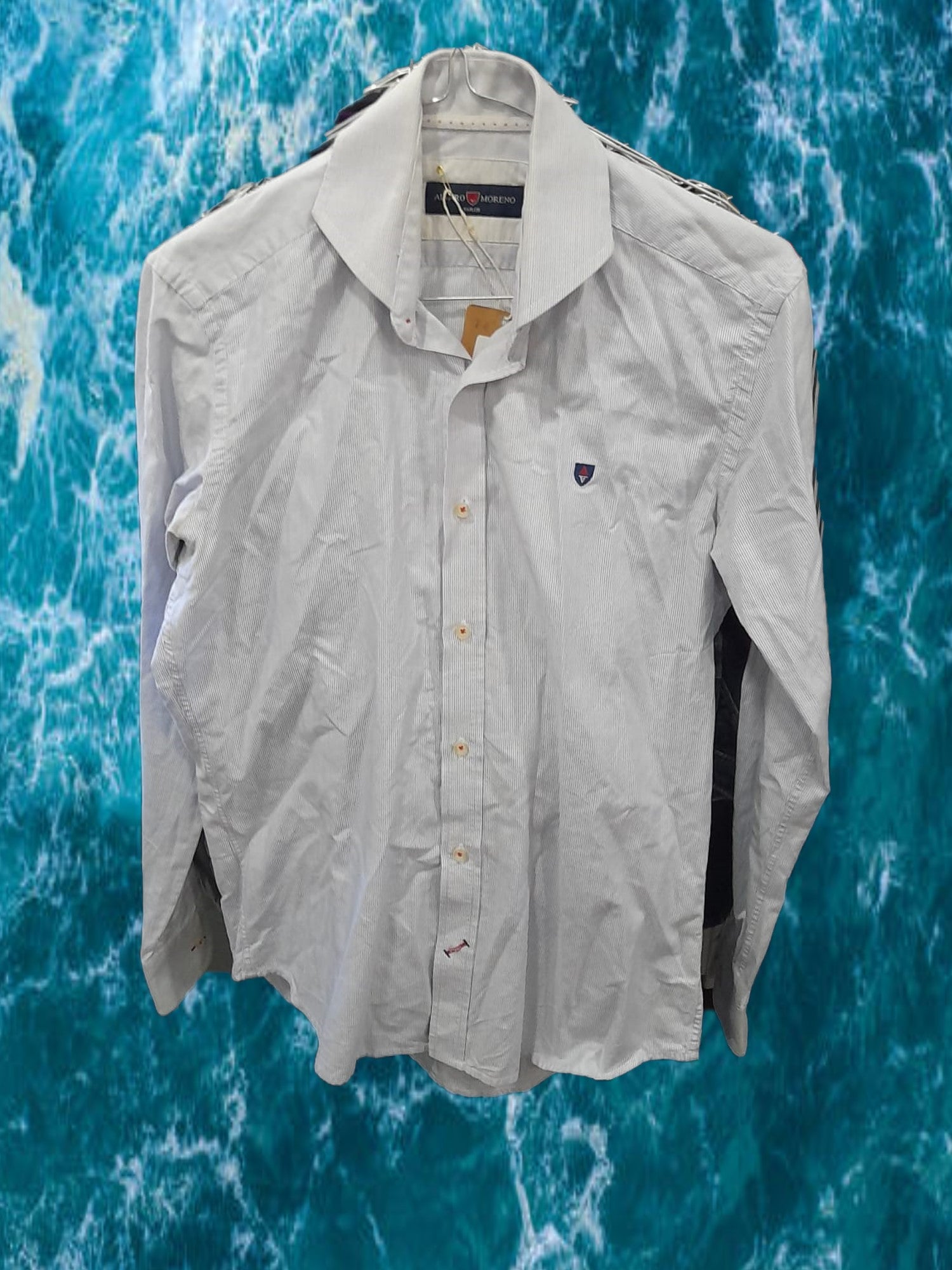CAMISA HOMBRE MANGA LARGA BLANCA CON RAYAS AZULES